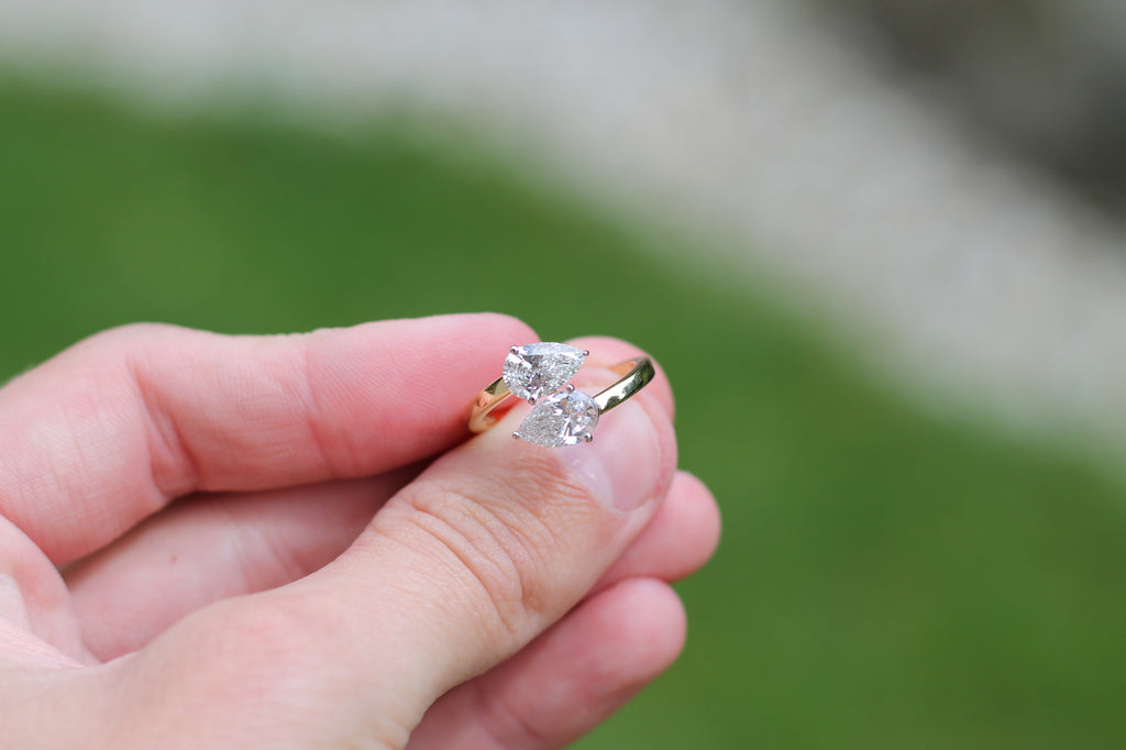 2 Carat Pear Cut Diamond "Toi Et Moi" Ring | 14k Yellow Gold | Engagement Ring