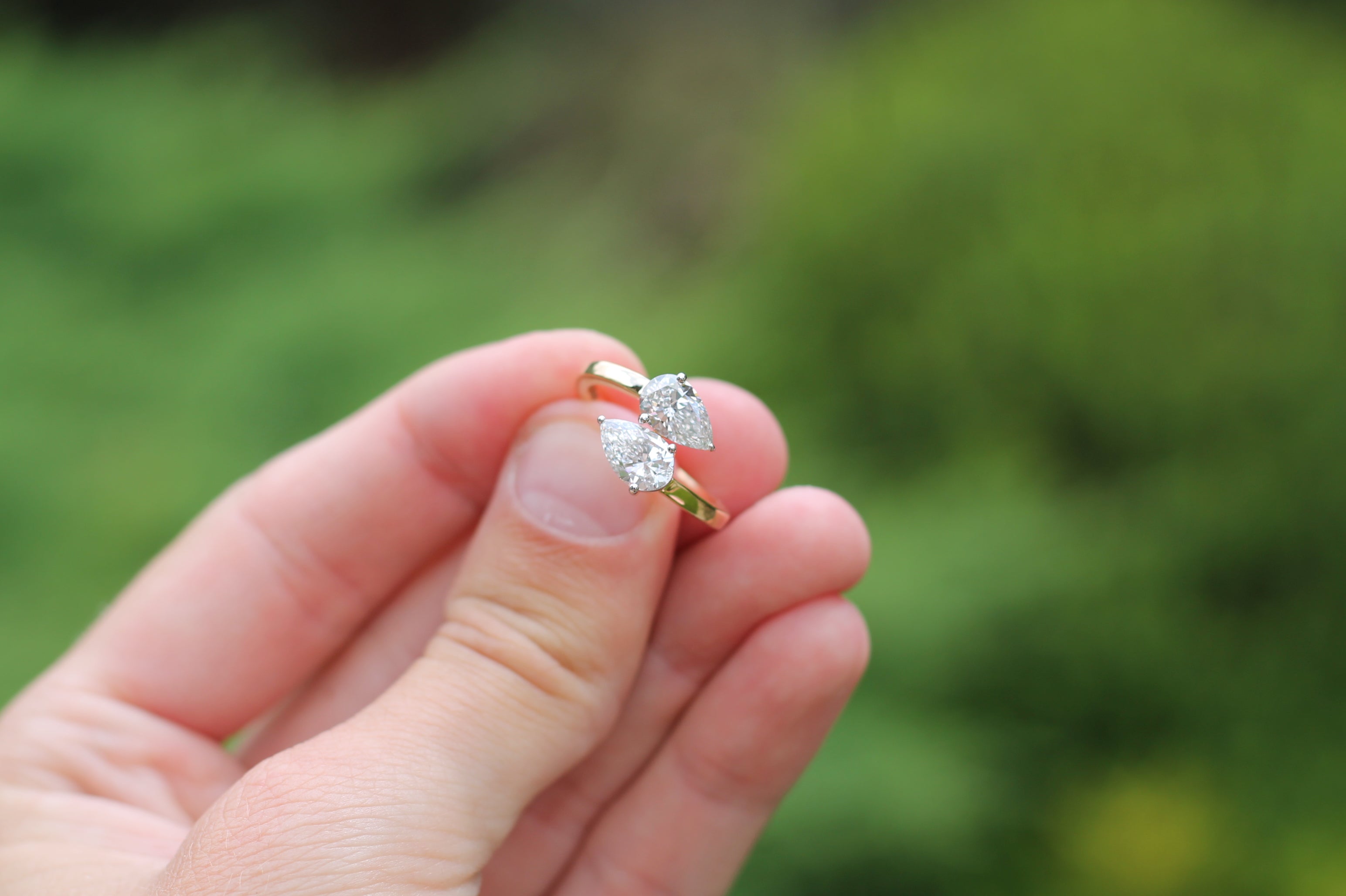 2 Carat Pear Cut Diamond "Toi Et Moi" Ring | 14k Yellow Gold | Engagement Ring