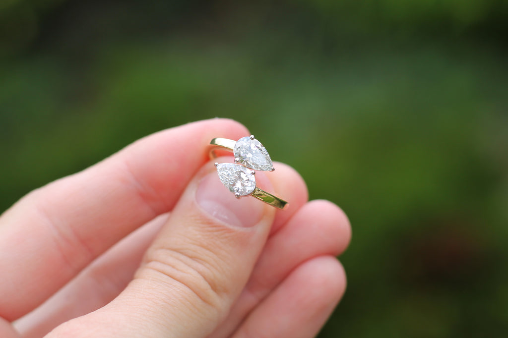 2 Carat Pear Cut Diamond "Toi Et Moi" Ring | 14k Yellow Gold | Engagement Ring