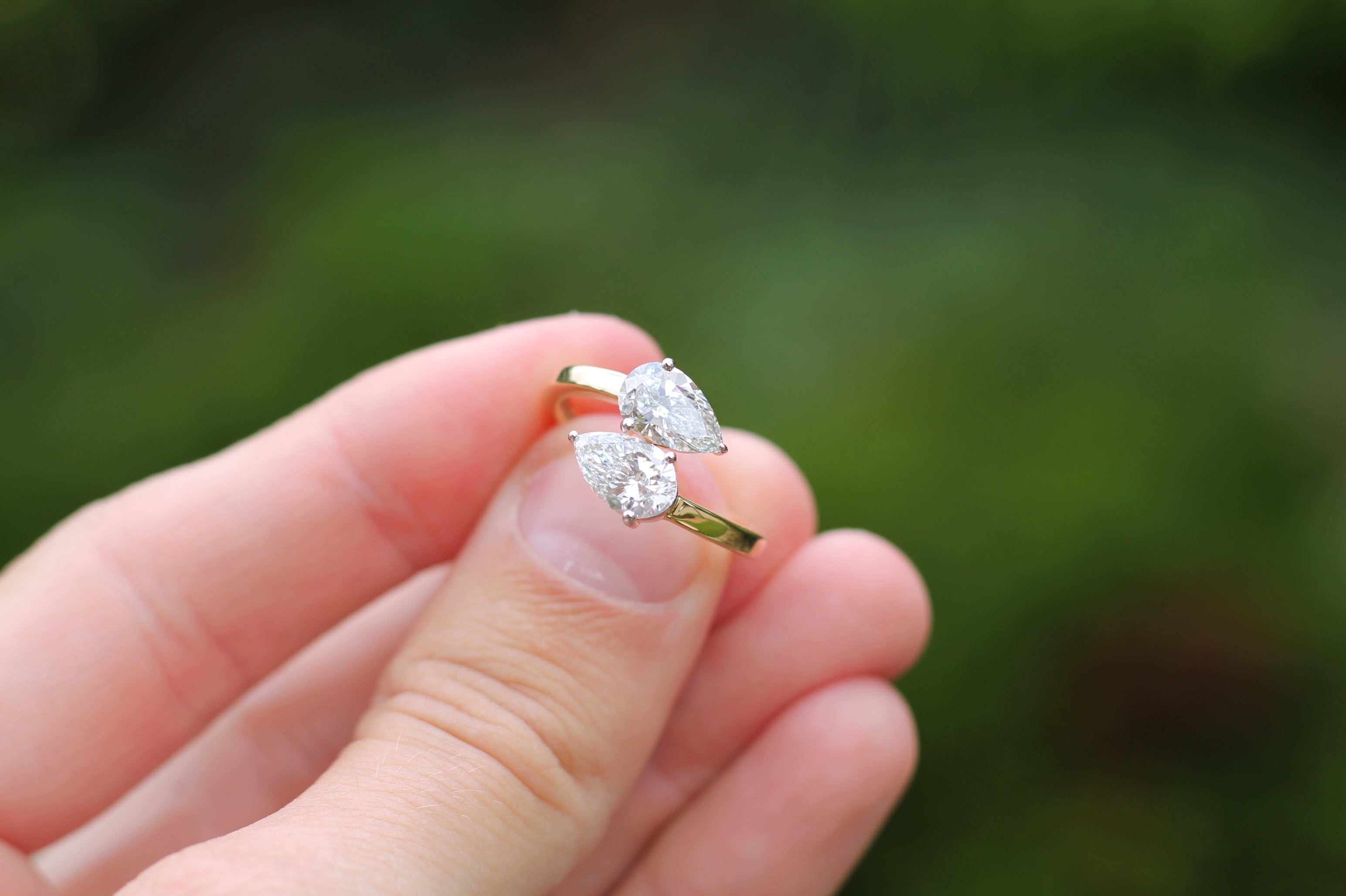 2 Carat Pear Cut Diamond "Toi Et Moi" Ring | 14k Yellow Gold | Engagement Ring