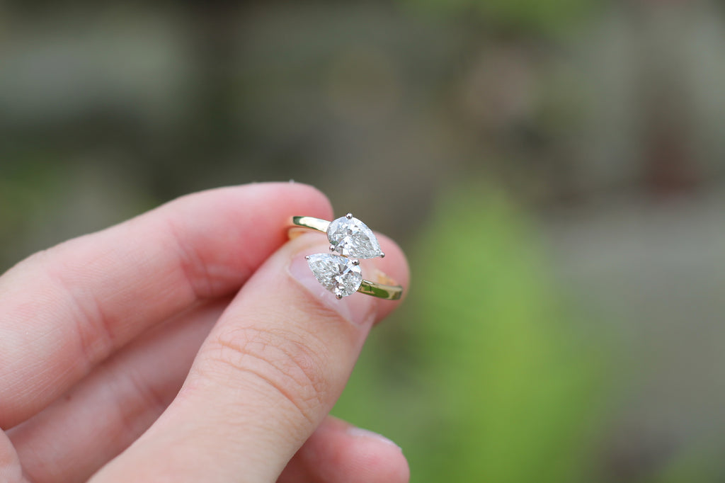 2 Carat Pear Cut Diamond "Toi Et Moi" Ring | 14k Yellow Gold | Engagement Ring