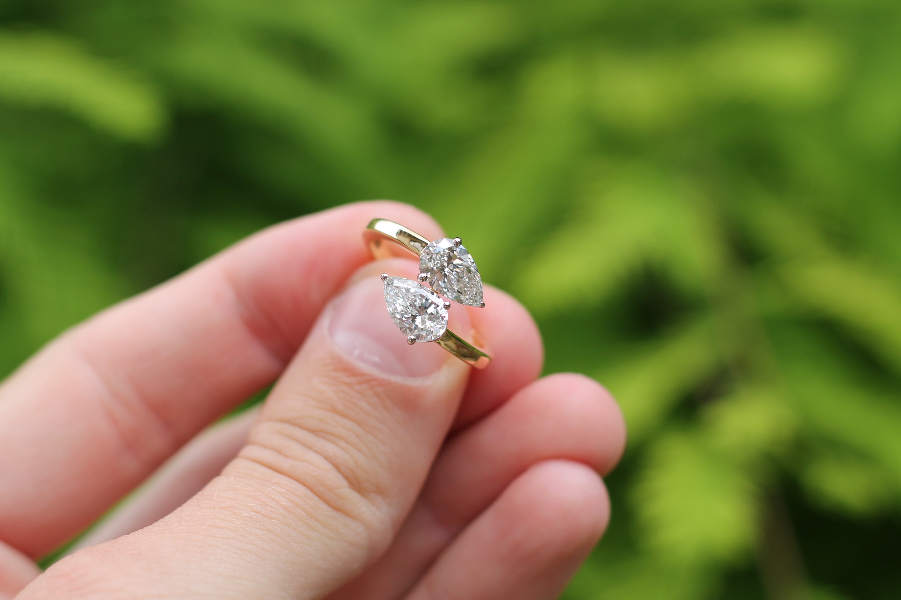 2 Carat Pear Cut Diamond "Toi Et Moi" Ring | 14k Yellow Gold | Engagement Ring