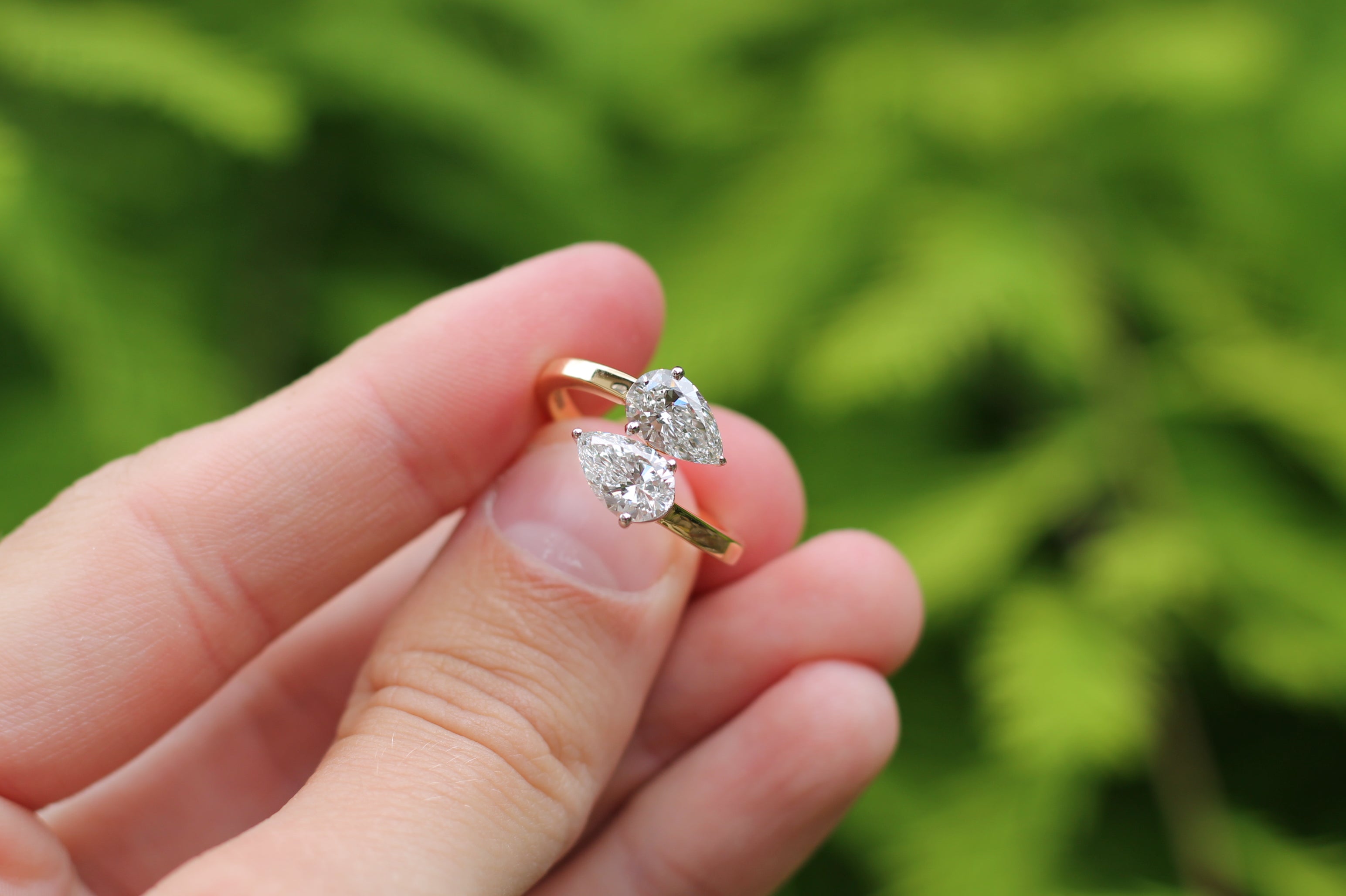 2 Carat Pear Cut Diamond "Toi Et Moi" Ring | 14k Yellow Gold | Engagement Ring
