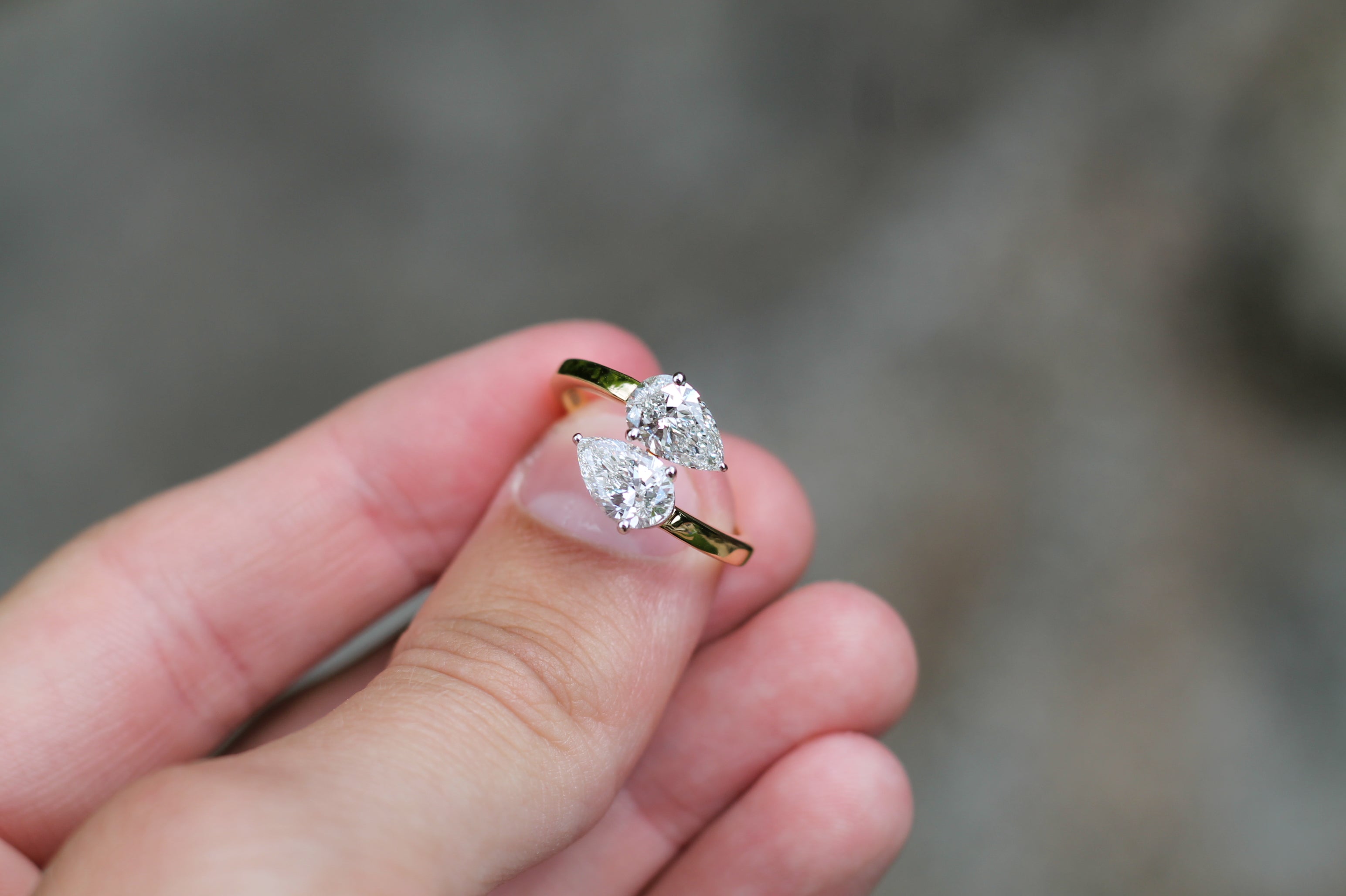2 Carat Pear Cut Diamond "Toi Et Moi" Ring | 14k Yellow Gold | Engagement Ring