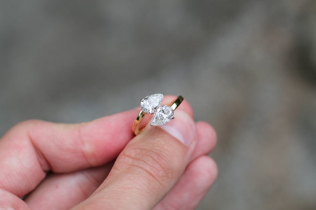 2 Carat Pear Cut Diamond "Toi Et Moi" Ring | 14k Yellow Gold | Engagement Ring