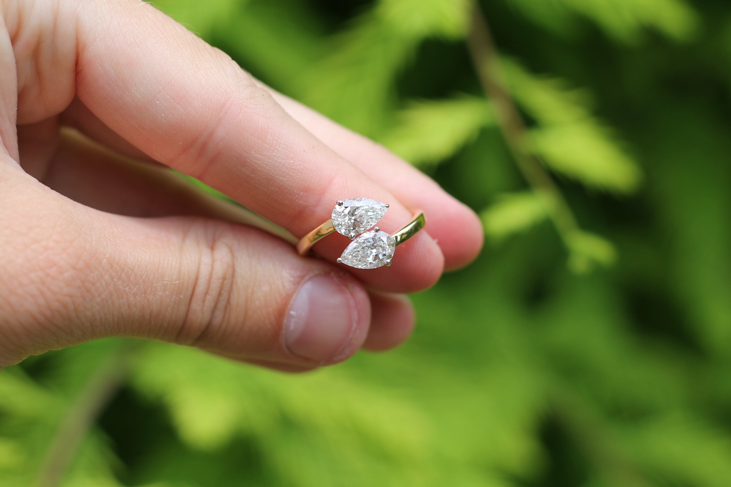 2 Carat Pear Cut Diamond "Toi Et Moi" Ring | 14k Yellow Gold | Engagement Ring