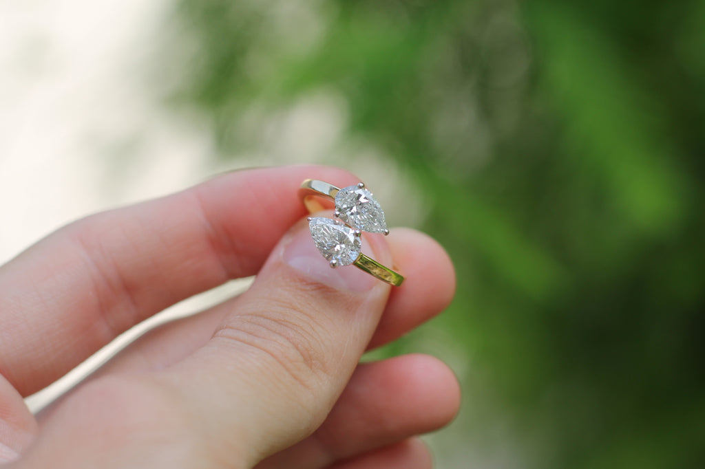 2 Carat Pear Cut Diamond "Toi Et Moi" Ring | 14k Yellow Gold | Engagement Ring