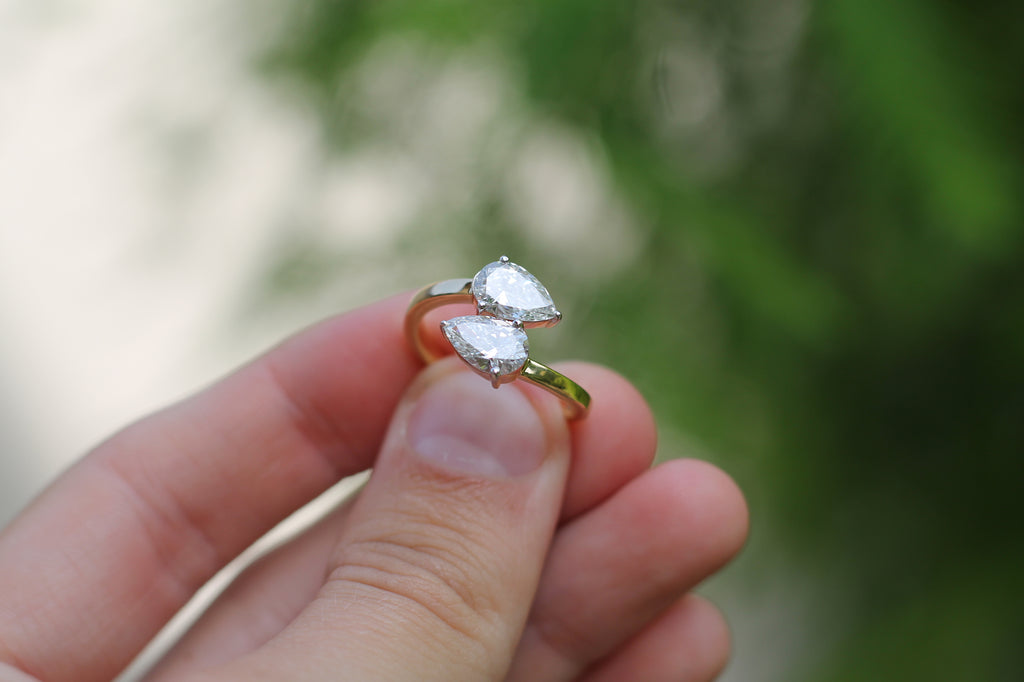 2 Carat Pear Cut Diamond "Toi Et Moi" Ring | 14k Yellow Gold | Engagement Ring