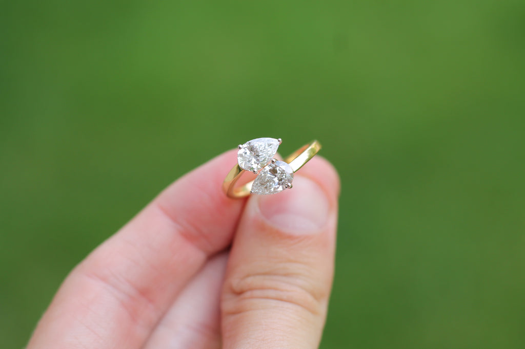 2 Carat Pear Cut Diamond "Toi Et Moi" Ring | 14k Yellow Gold | Engagement Ring