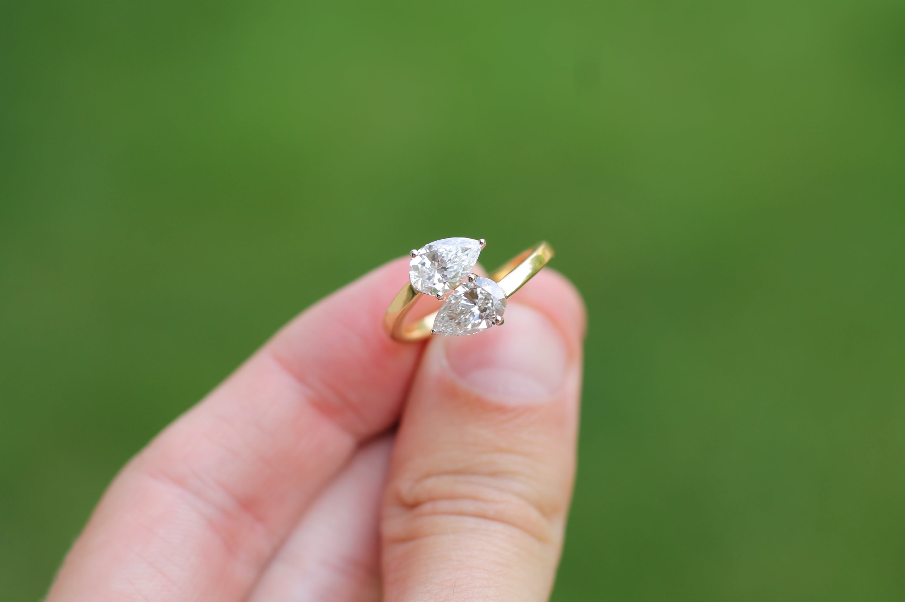 2 Carat Pear Cut Diamond "Toi Et Moi" Ring | 14k Yellow Gold | Engagement Ring