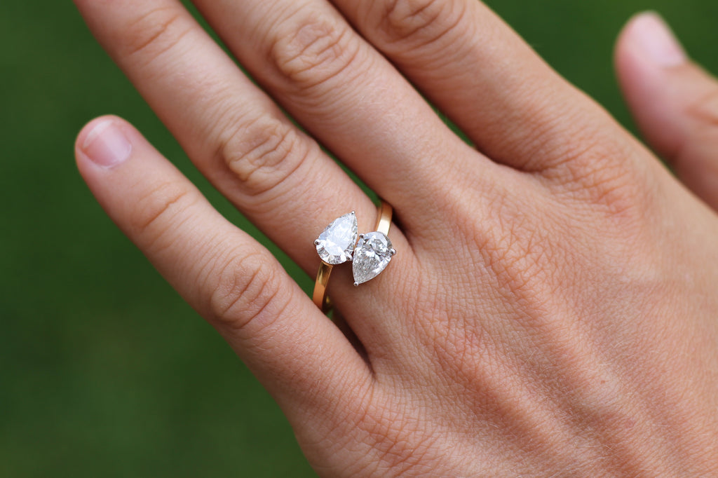 2 Carat Pear Cut Diamond "Toi Et Moi" Ring | 14k Yellow Gold | Engagement Ring