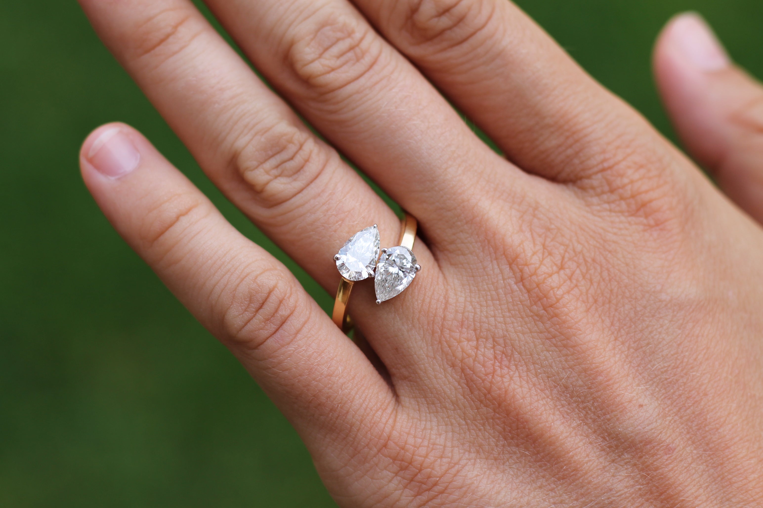 2 Carat Pear Cut Diamond "Toi Et Moi" Ring | 14k Yellow Gold | Engagement Ring