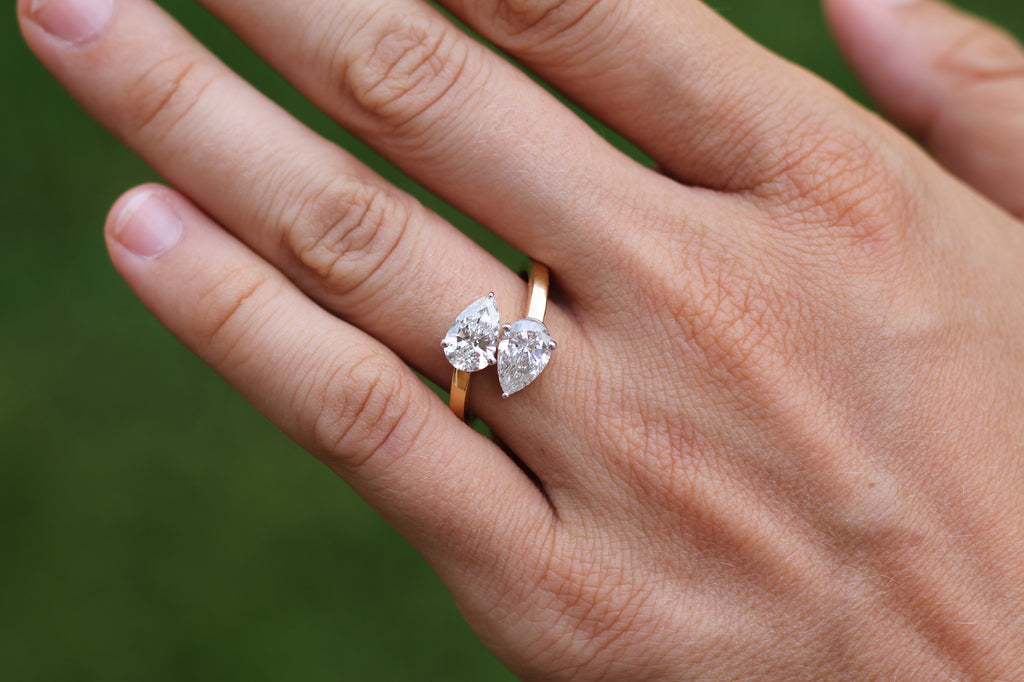2 Carat Pear Cut Diamond "Toi Et Moi" Ring | 14k Yellow Gold | Engagement Ring