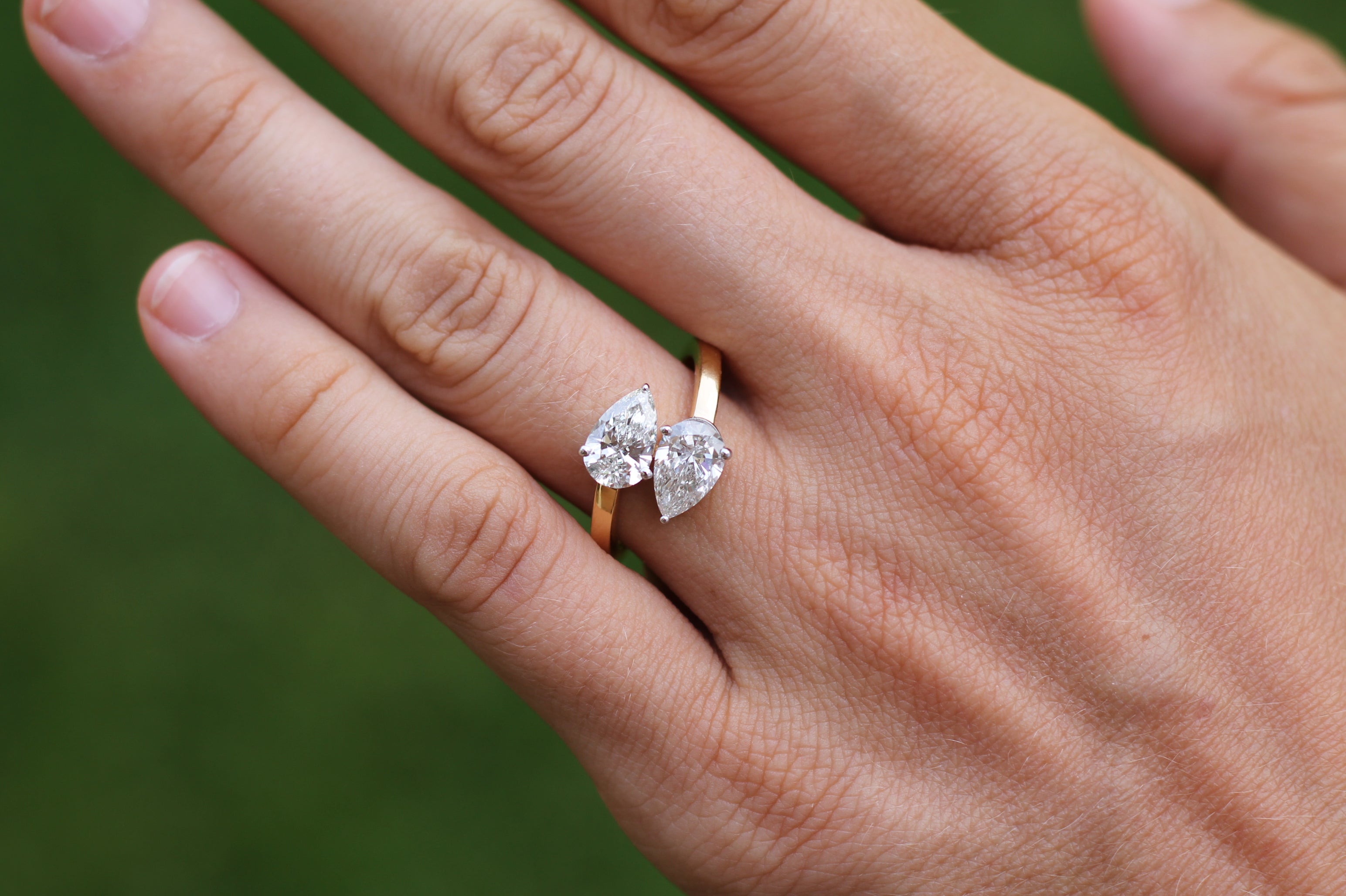 2 Carat Pear Cut Diamond "Toi Et Moi" Ring | 14k Yellow Gold | Engagement Ring