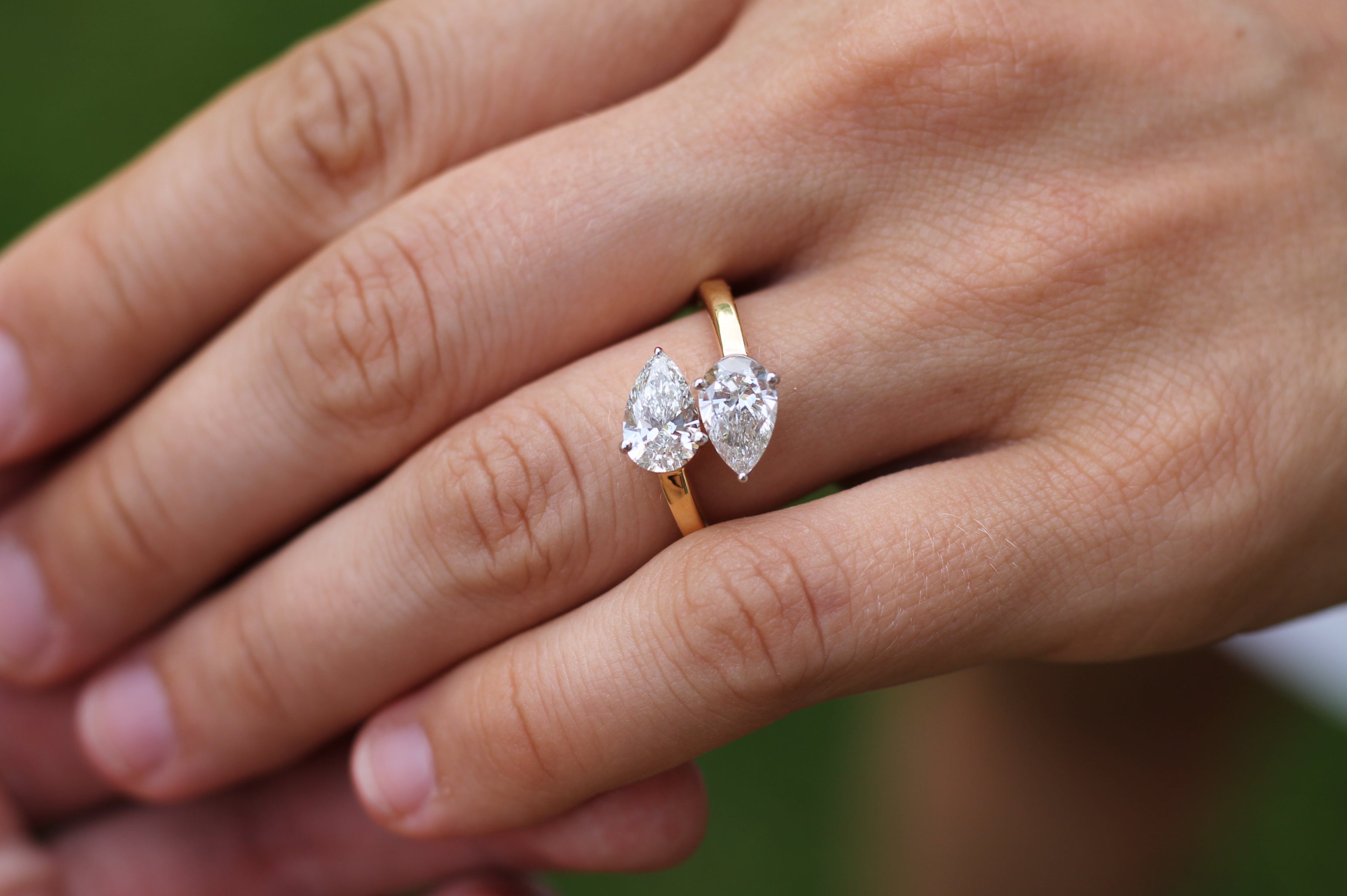 2 Carat Pear Cut Diamond "Toi Et Moi" Ring | 14k Yellow Gold | Engagement Ring