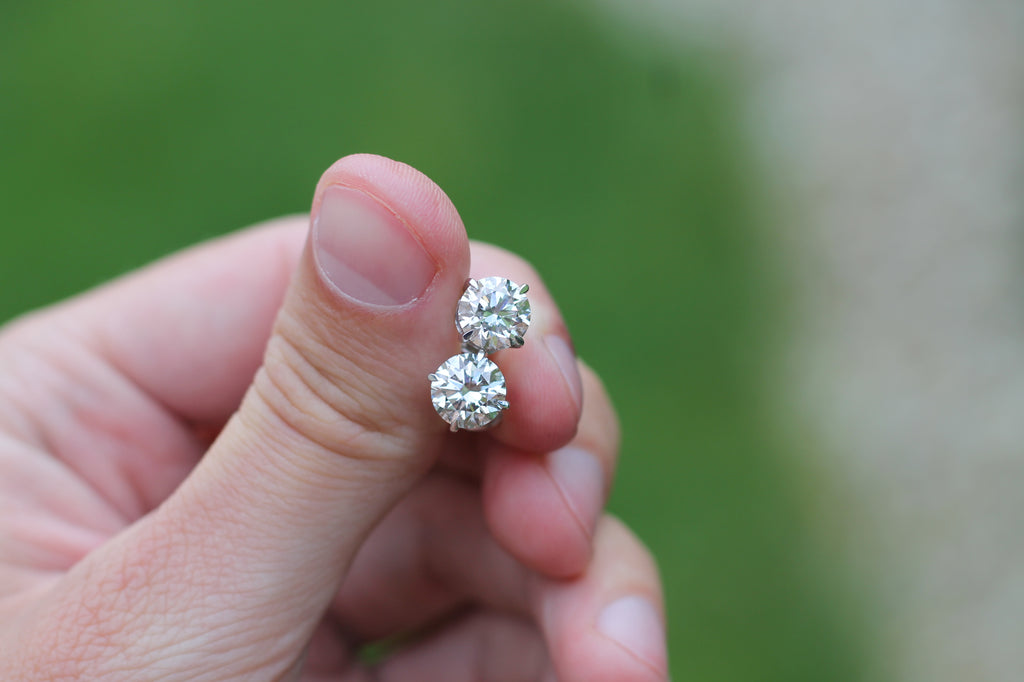 1+ Carat Round Cut Diamond Stud Earrings | 14k White Gold