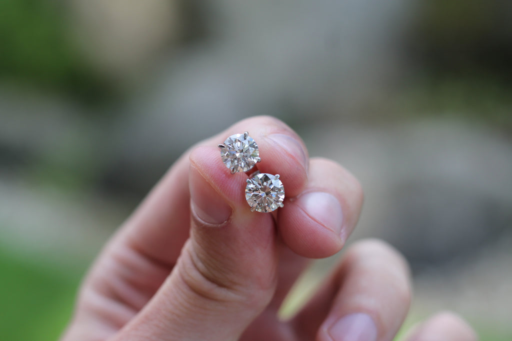 1+ Carat Round Cut Diamond Stud Earrings | 14k White Gold
