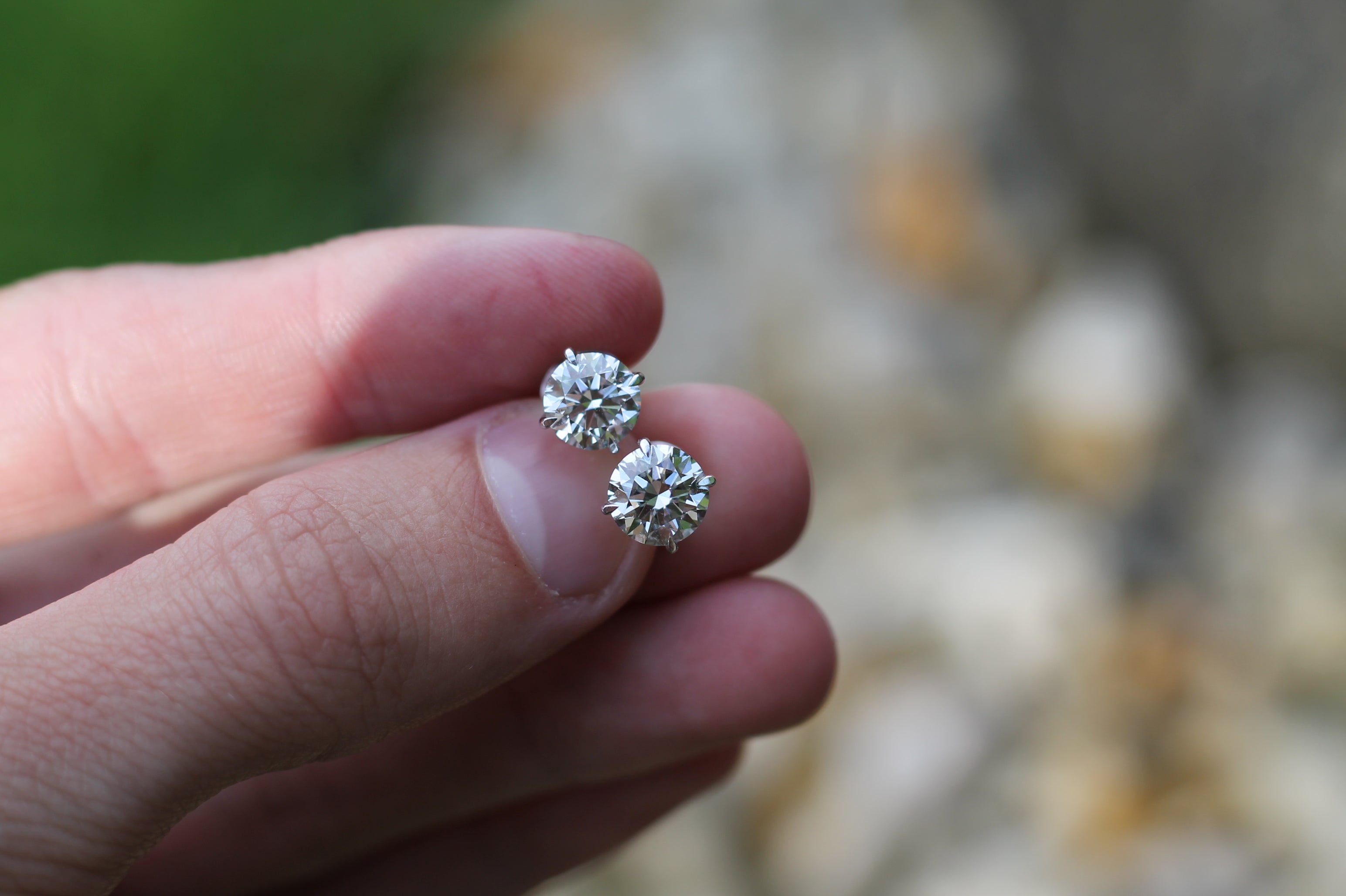 1+ Carat Round Cut Diamond Stud Earrings | 14k White Gold