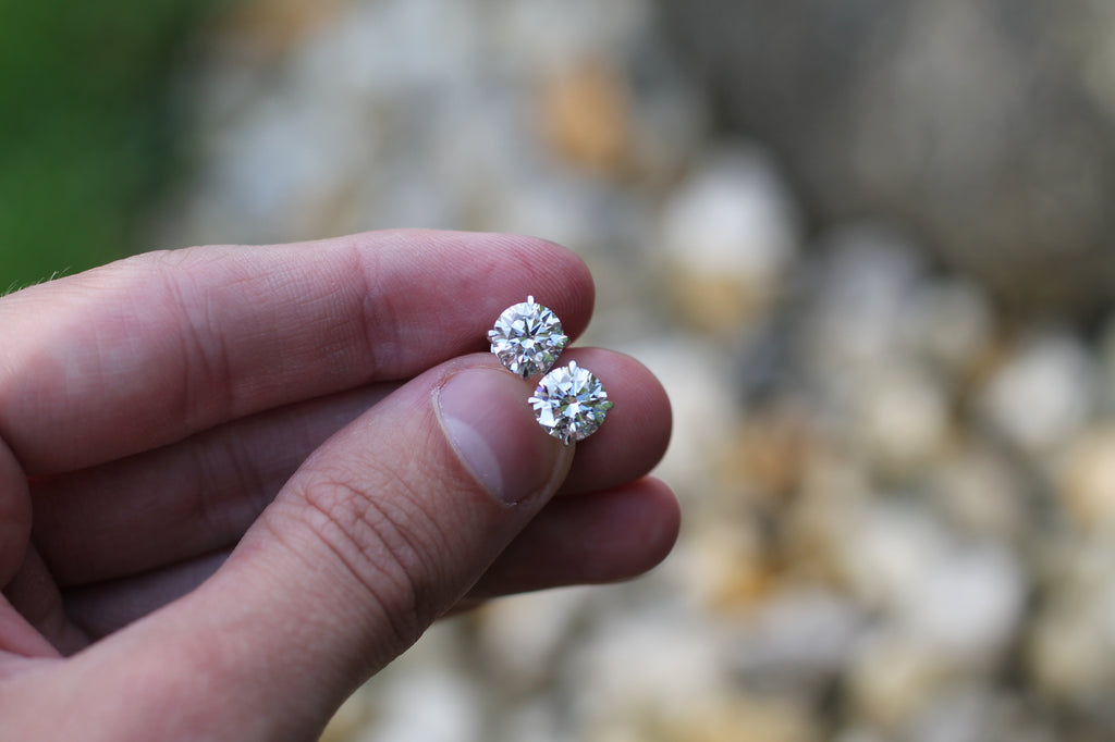 1+ Carat Round Cut Diamond Stud Earrings | 14k White Gold