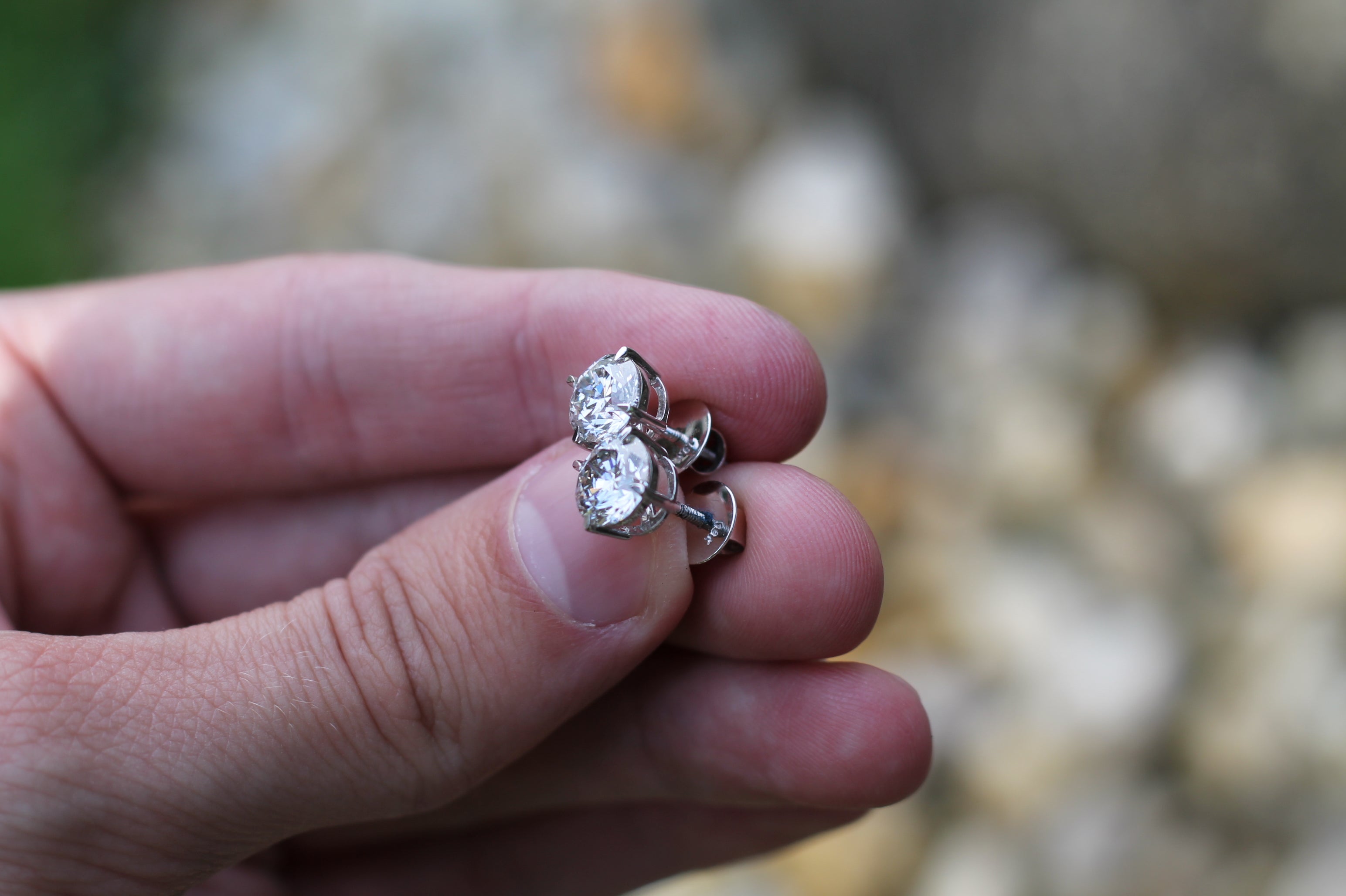 1+ Carat Round Cut Diamond Stud Earrings | 14k White Gold