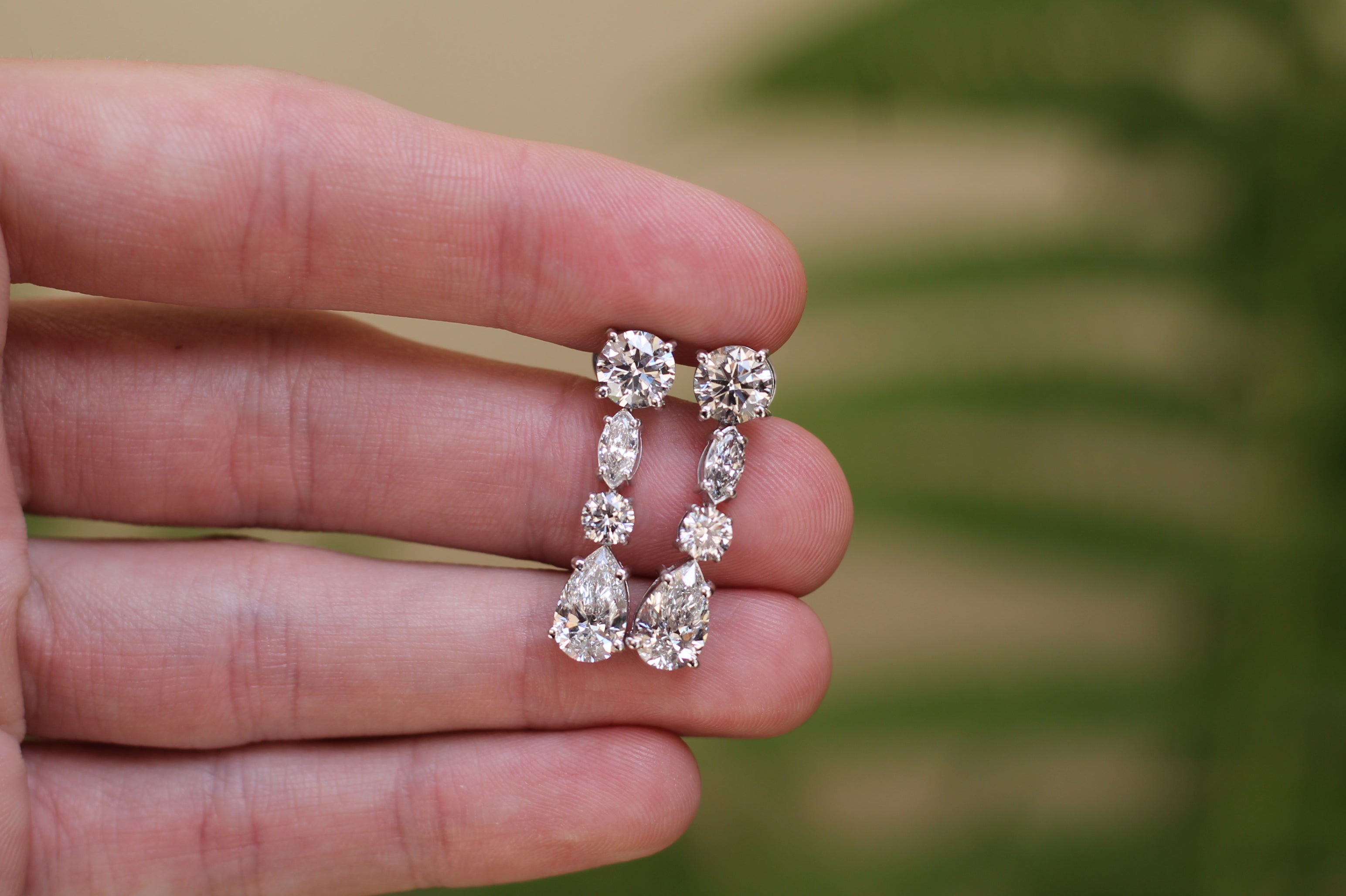 6 Carat Total Multi Cut Diamond Drop Earrings | 14k White Gold