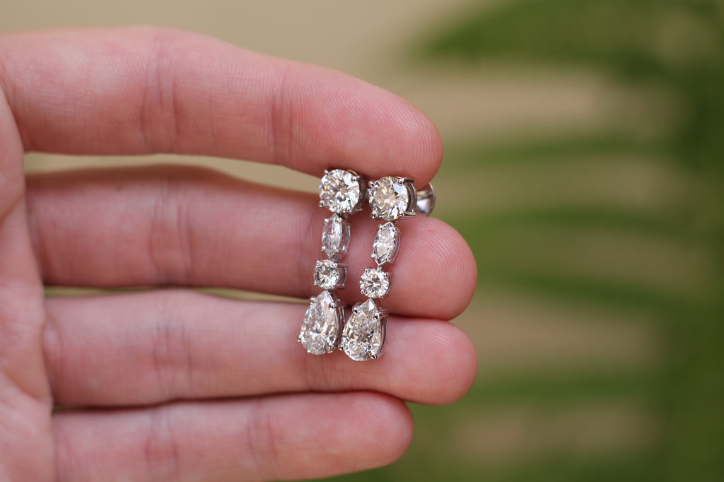 6 Carat Total Multi Cut Diamond Drop Earrings | 14k White Gold