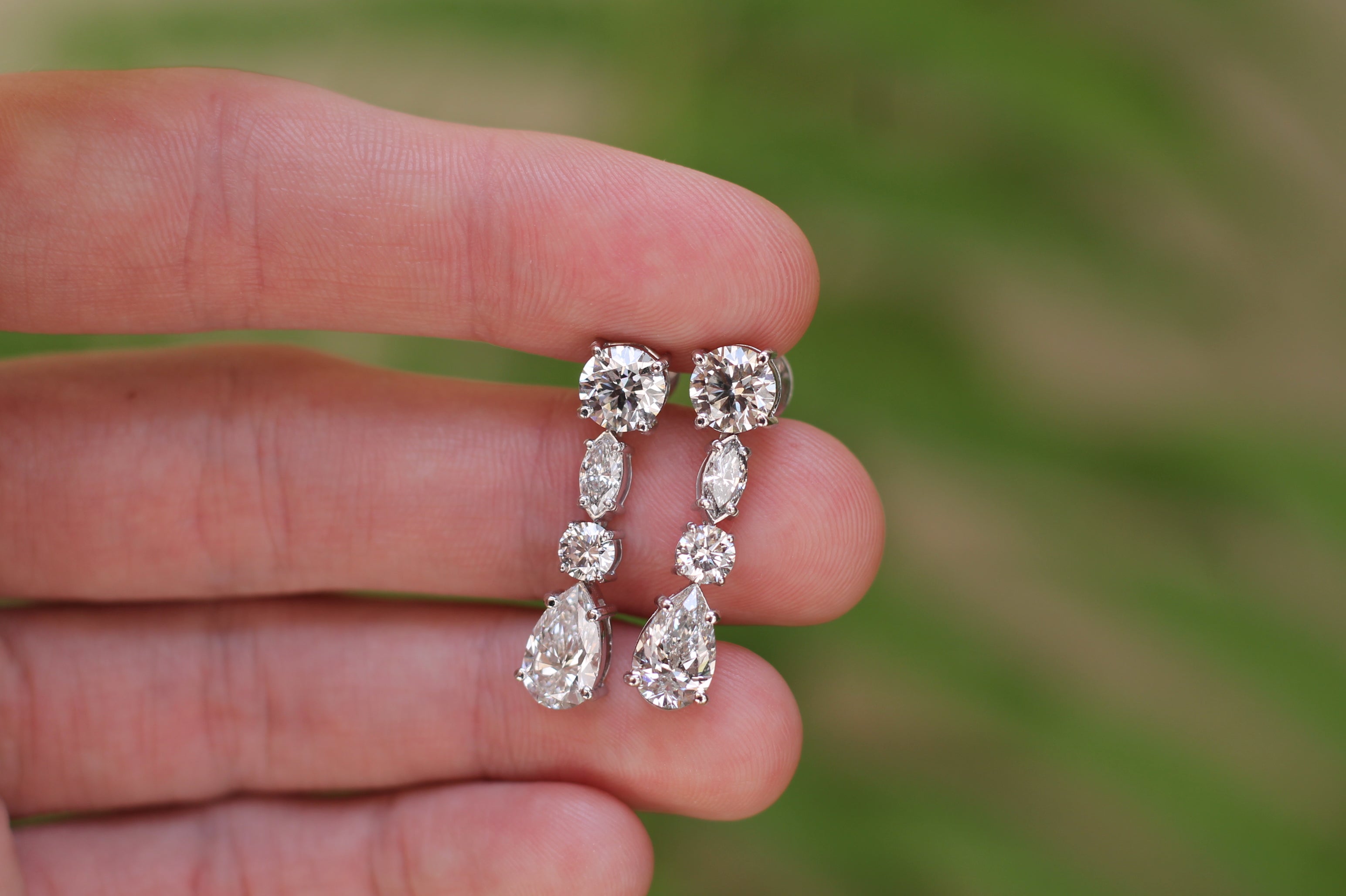 6 Carat Total Multi Cut Diamond Drop Earrings | 14k White Gold