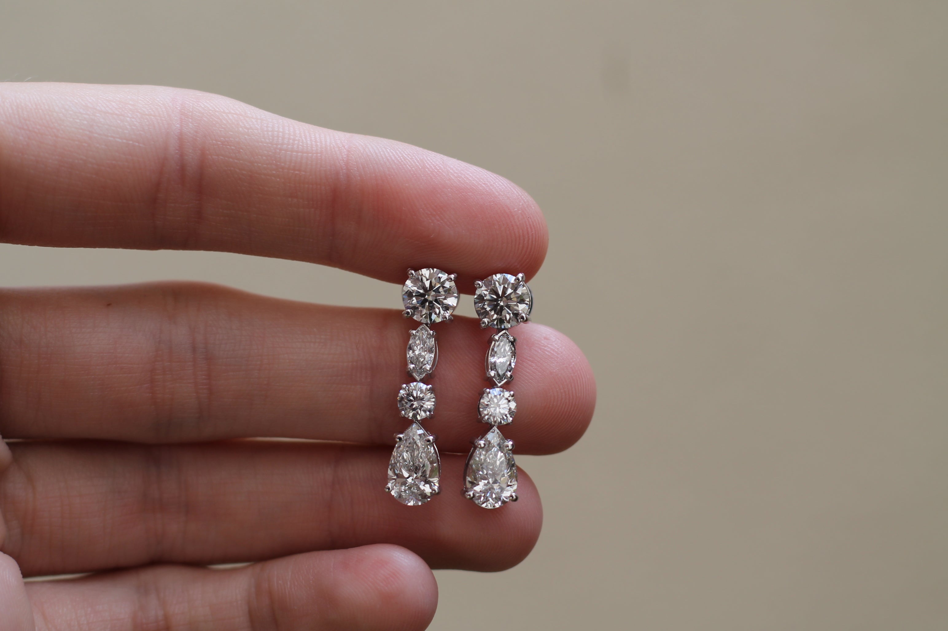 6 Carat Total Multi Cut Diamond Drop Earrings | 14k White Gold