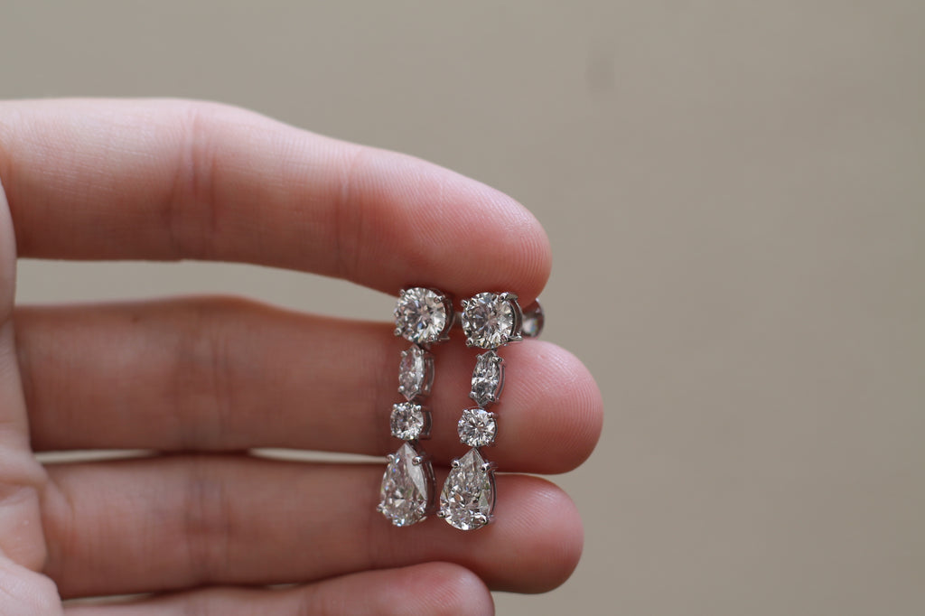 6 Carat Total Multi Cut Diamond Drop Earrings | 14k White Gold