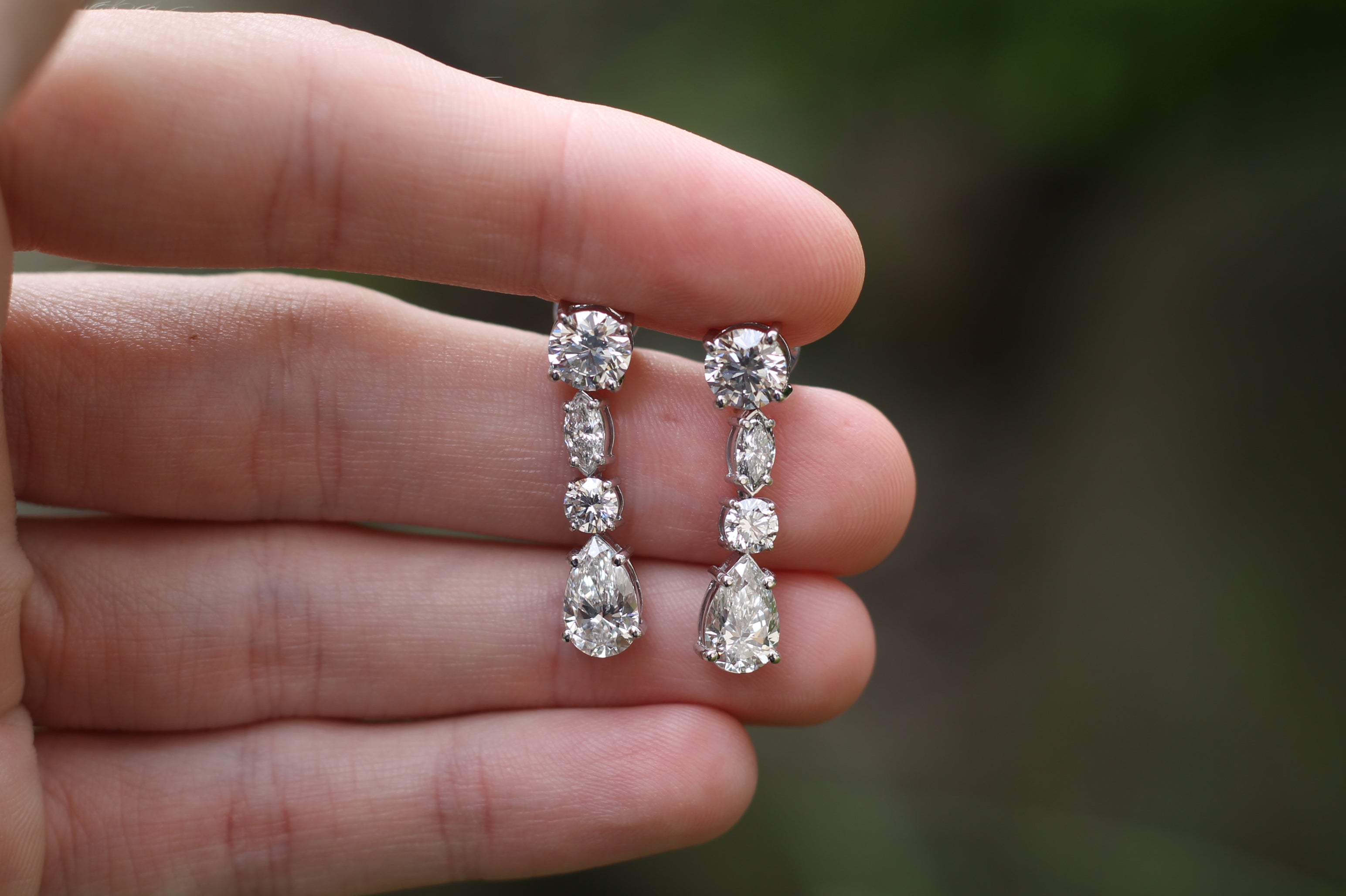 6 Carat Total Multi Cut Diamond Drop Earrings | 14k White Gold