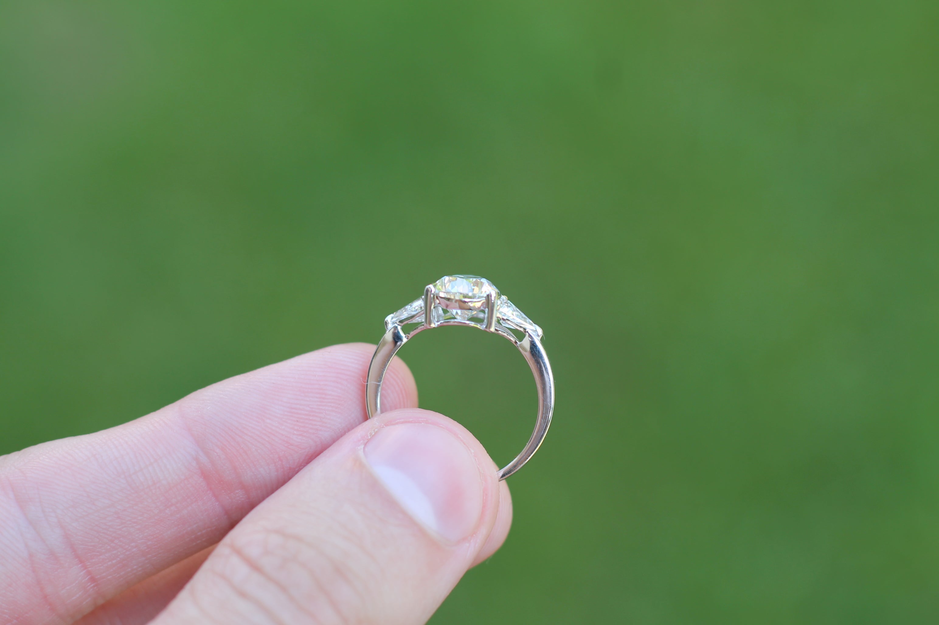 2 Carat Pear Cut Center Diamond With Trilliant Cut Diamond Sides | 14k White Gold | Engagement Ring