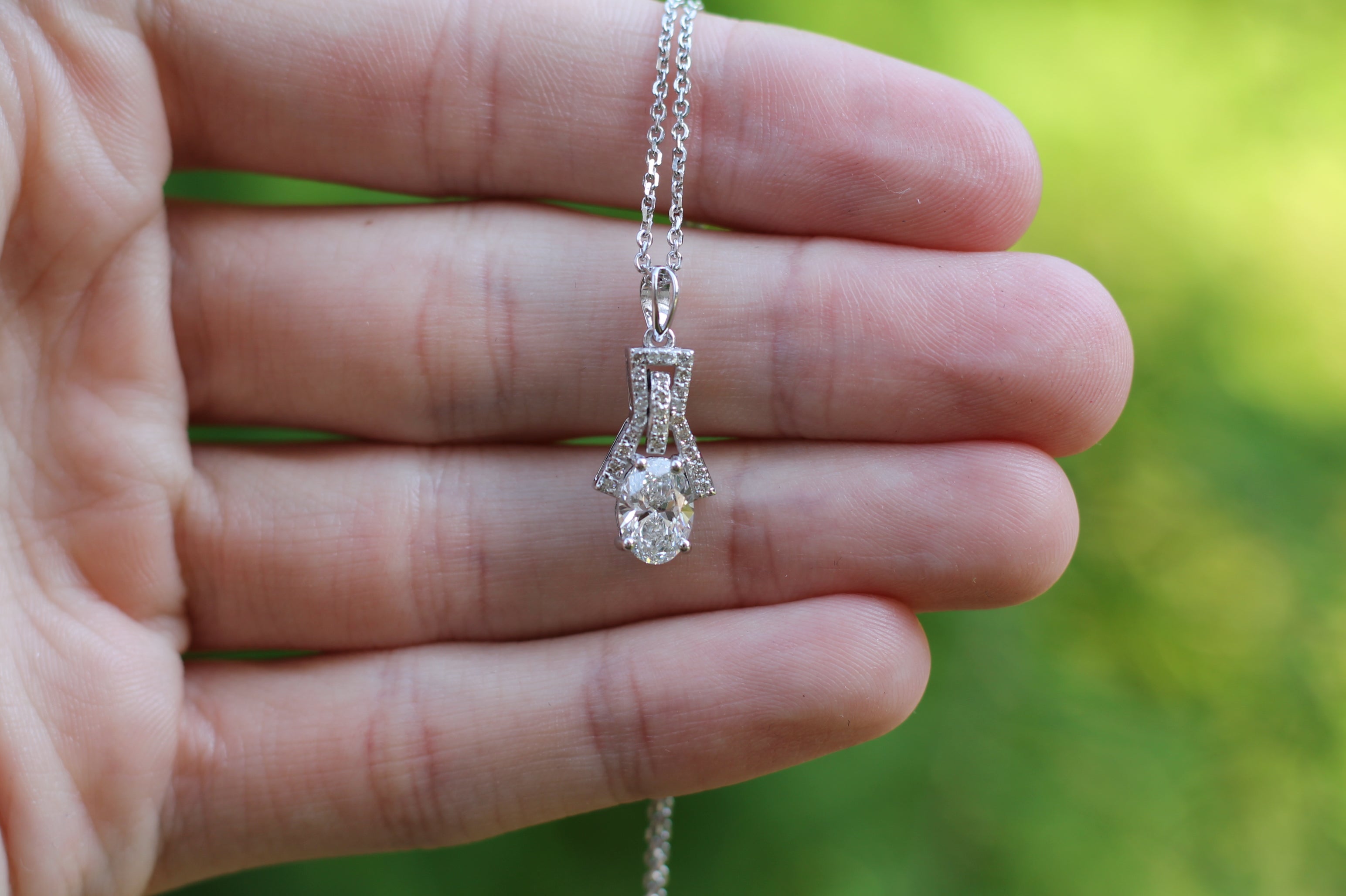 1 Carat Oval Cut Diamond Necklace | 14k White Gold
