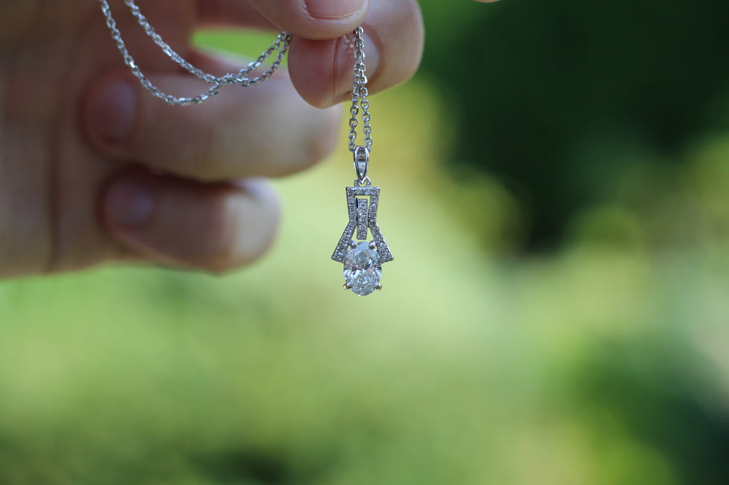1 Carat Oval Cut Diamond Necklace | 14k White Gold