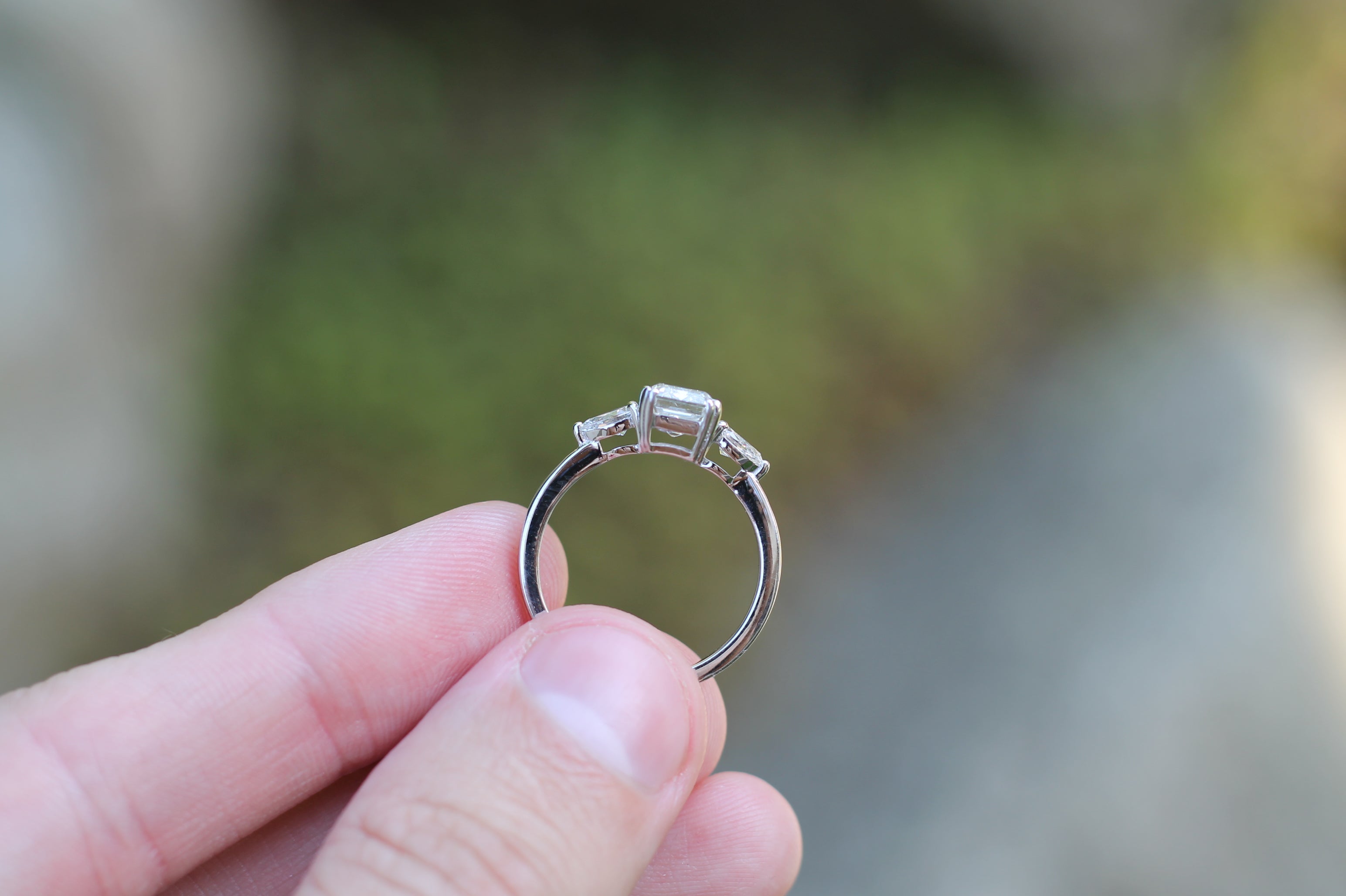 1 Carat Center Emerald Cut Diamond With Pear Sides Ring | 14k White Gold | Engagement Ring