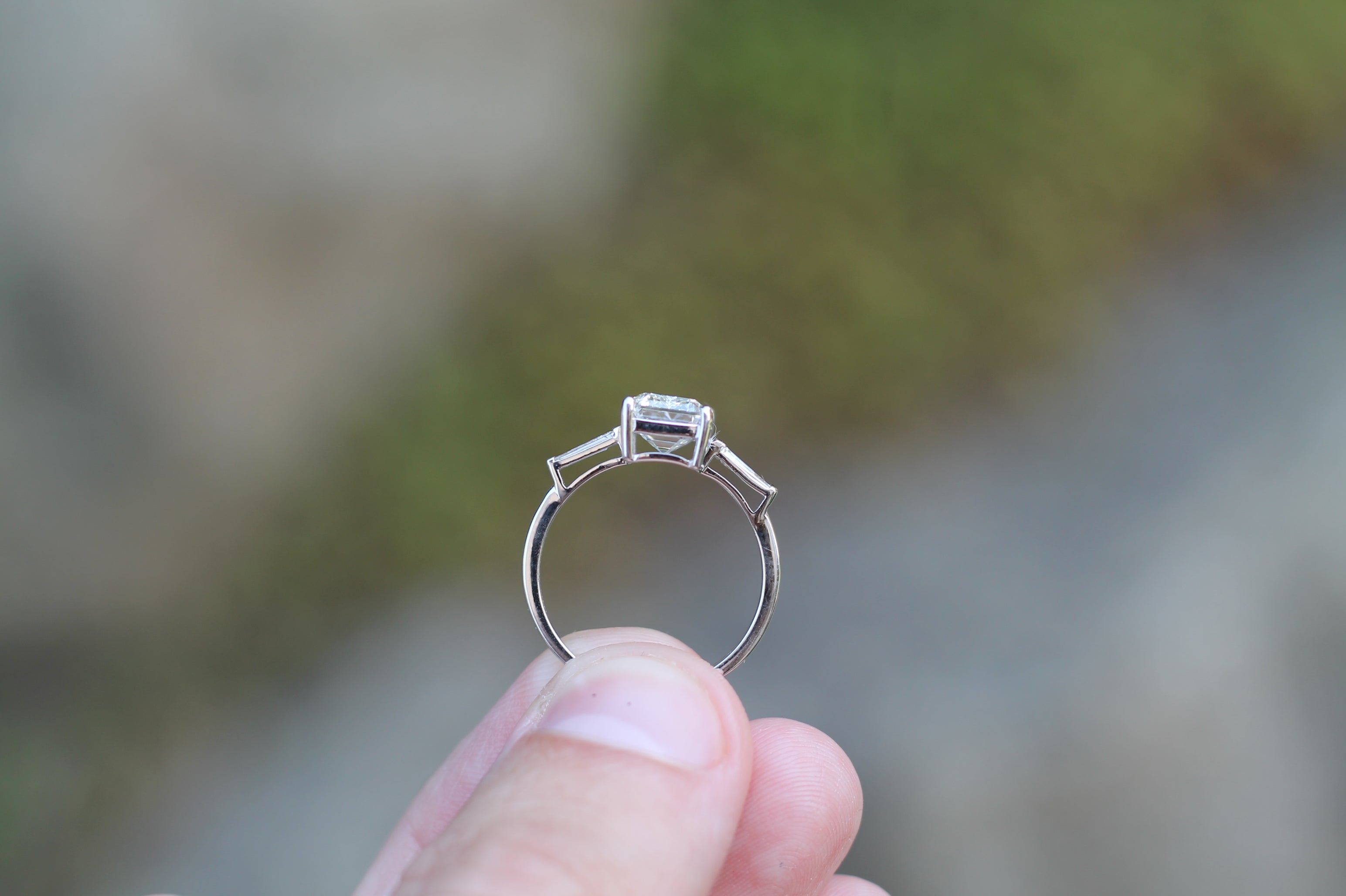 1 Carat Emerald Cut Diamond Ring With Tapered Baguette Sides | 14k White Gold | Engagement Ring