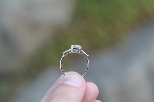 1 Carat Emerald Cut Diamond Ring With Tapered Baguette Sides | 14k White Gold | Engagement Ring