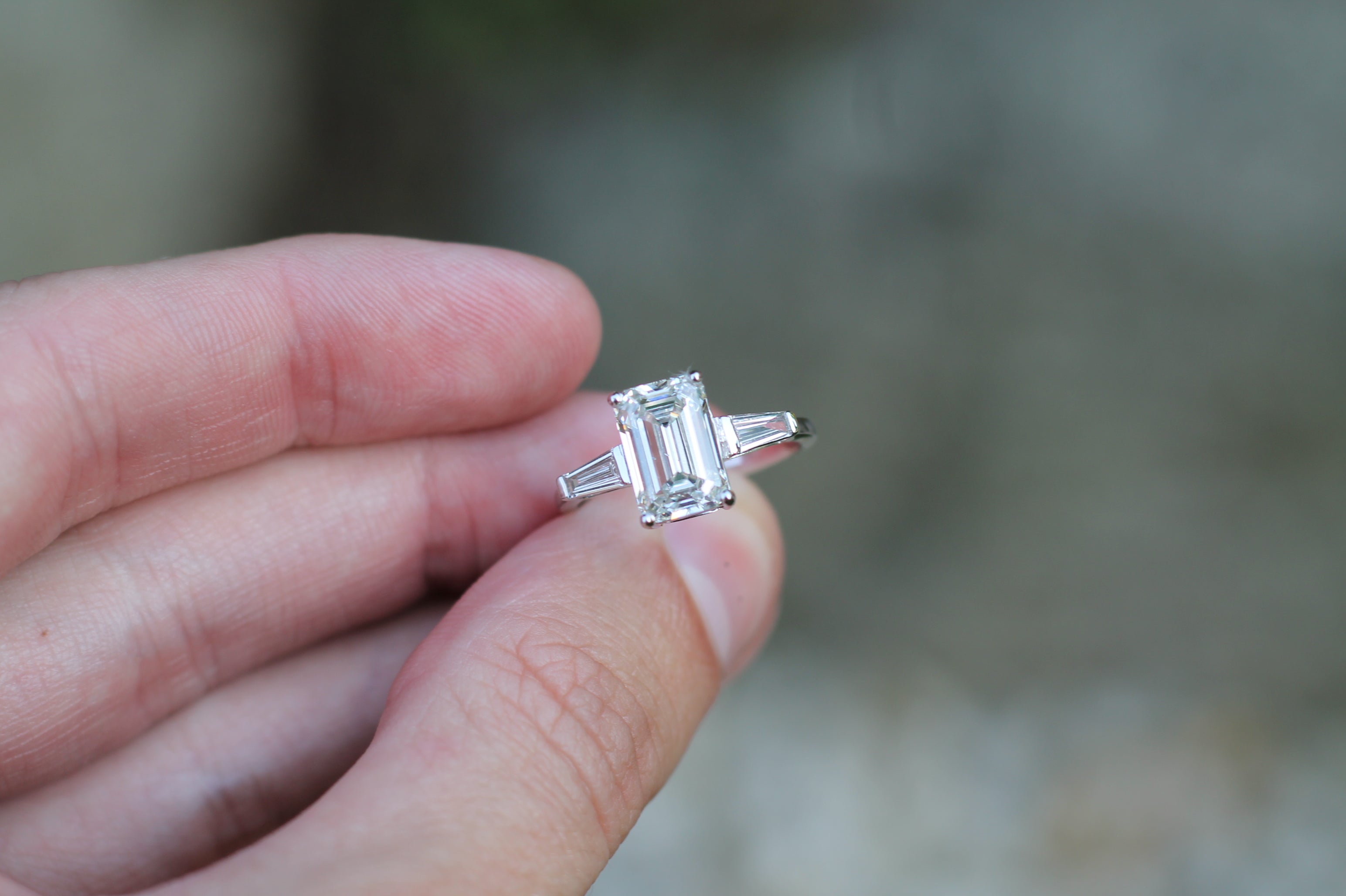1 Carat Emerald Cut Diamond Ring With Tapered Baguette Sides | 14k White Gold | Engagement Ring