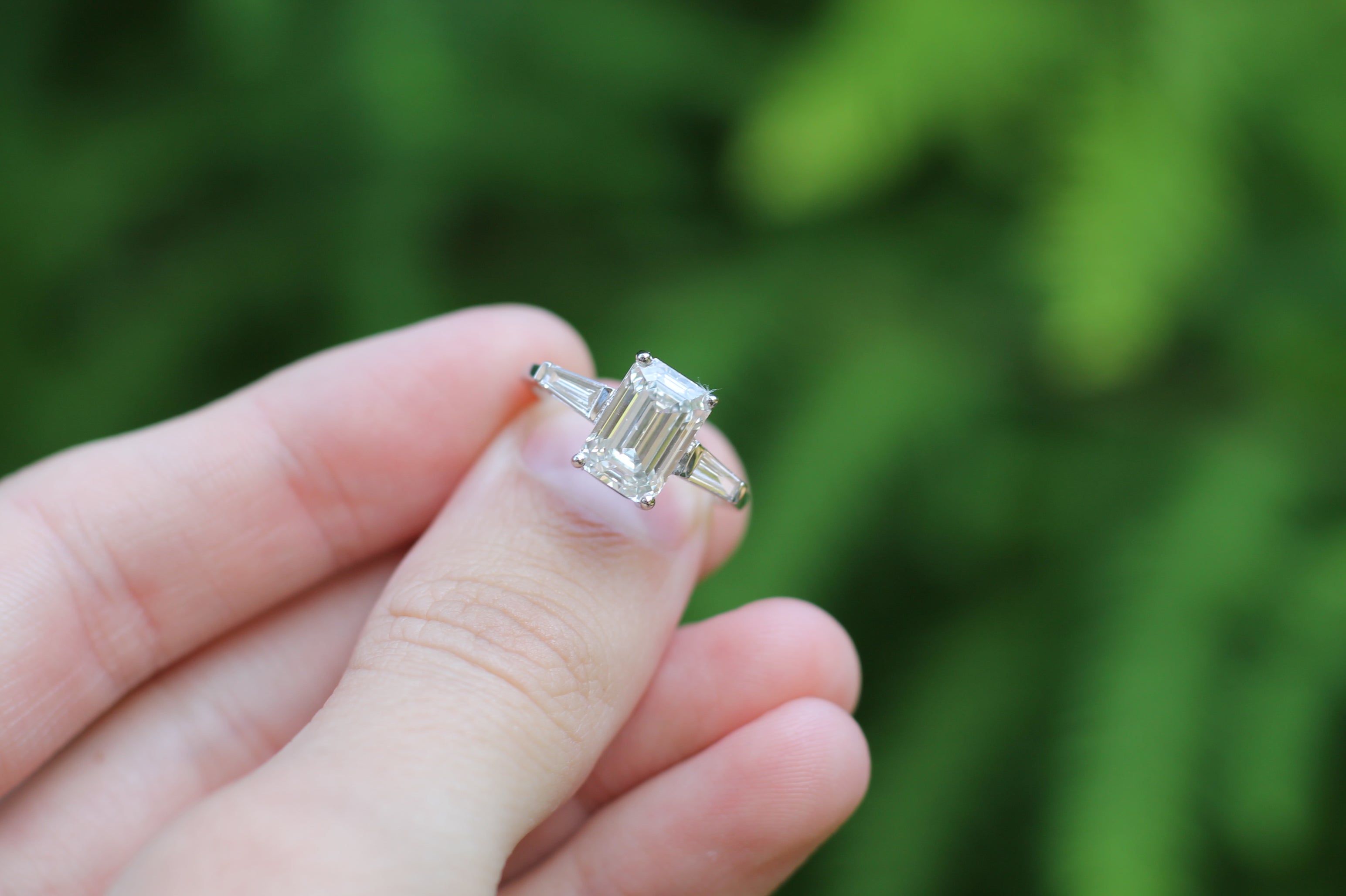 1 Carat Emerald Cut Diamond Ring With Tapered Baguette Sides | 14k White Gold | Engagement Ring