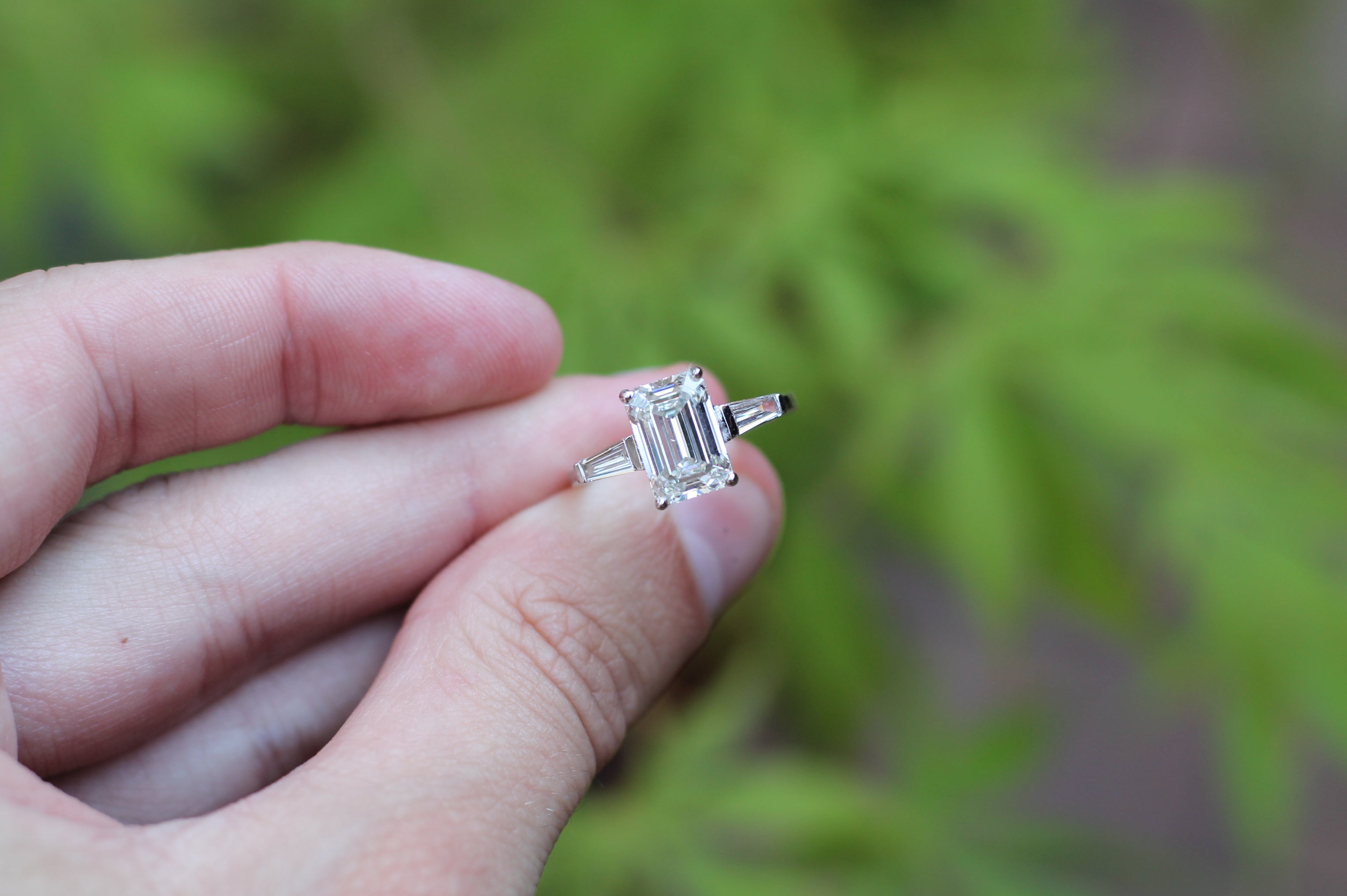 1 Carat Emerald Cut Diamond Ring With Tapered Baguette Sides | 14k White Gold | Engagement Ring