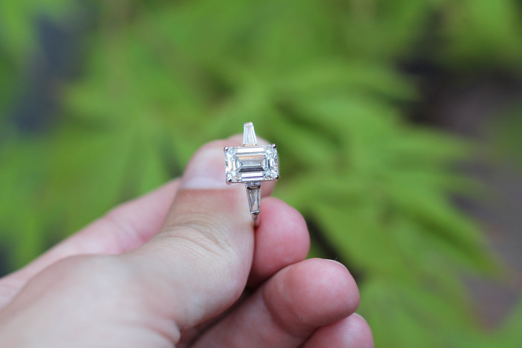 1 Carat Emerald Cut Diamond Ring With Tapered Baguette Sides | 14k White Gold | Engagement Ring