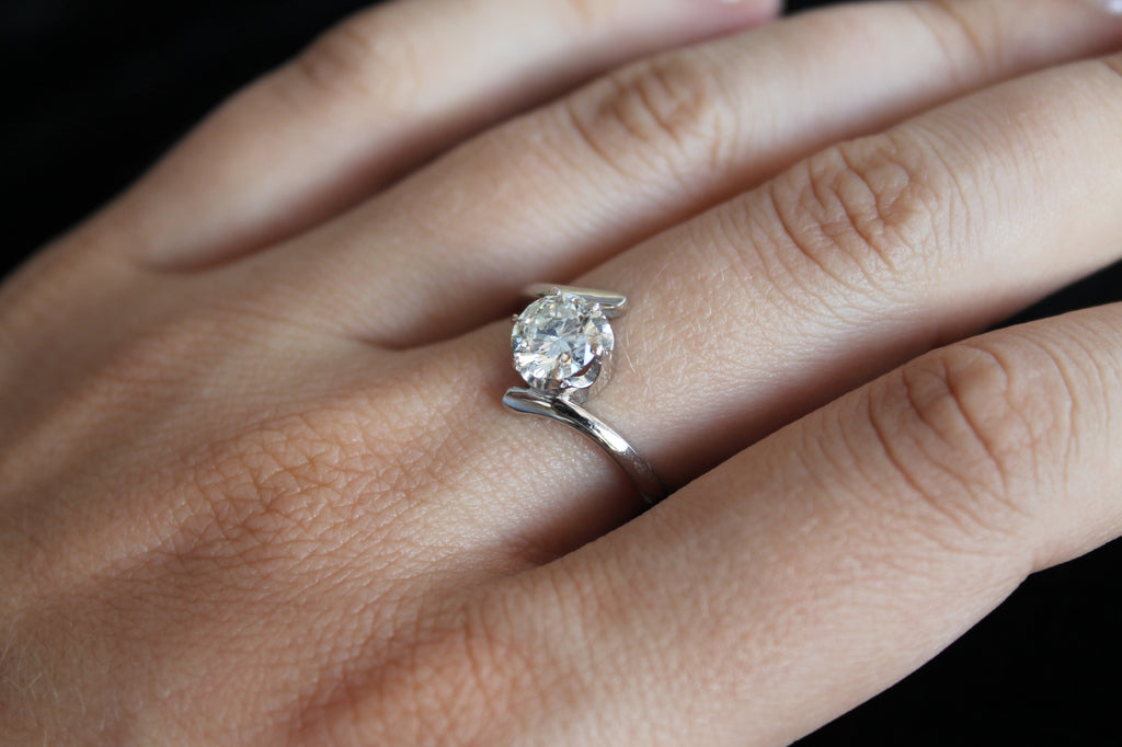 1 Carat Round Cut Solitaire Diamond Ring With Bent Sides | 14k White Gold | Engagement Ring