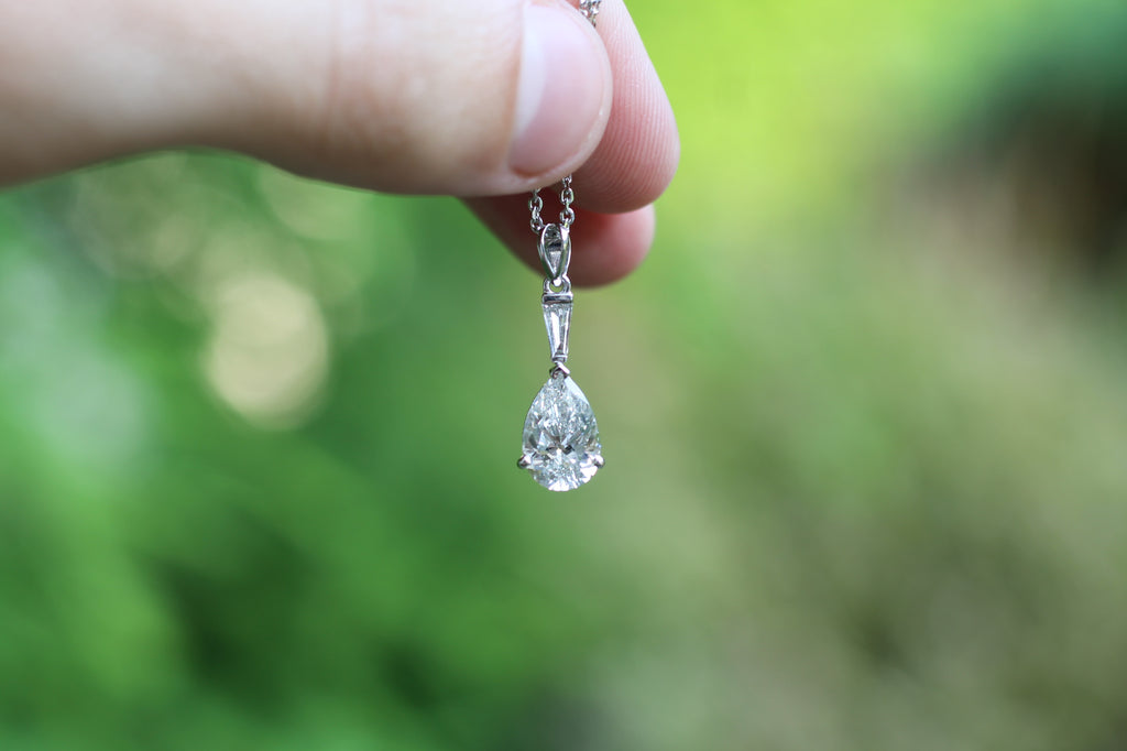 1 Carat Pear Cut Diamond Drop Necklace | 14k White Gold