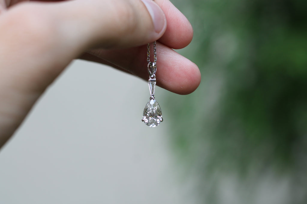 1 Carat Pear Cut Diamond Drop Necklace | 14k White Gold