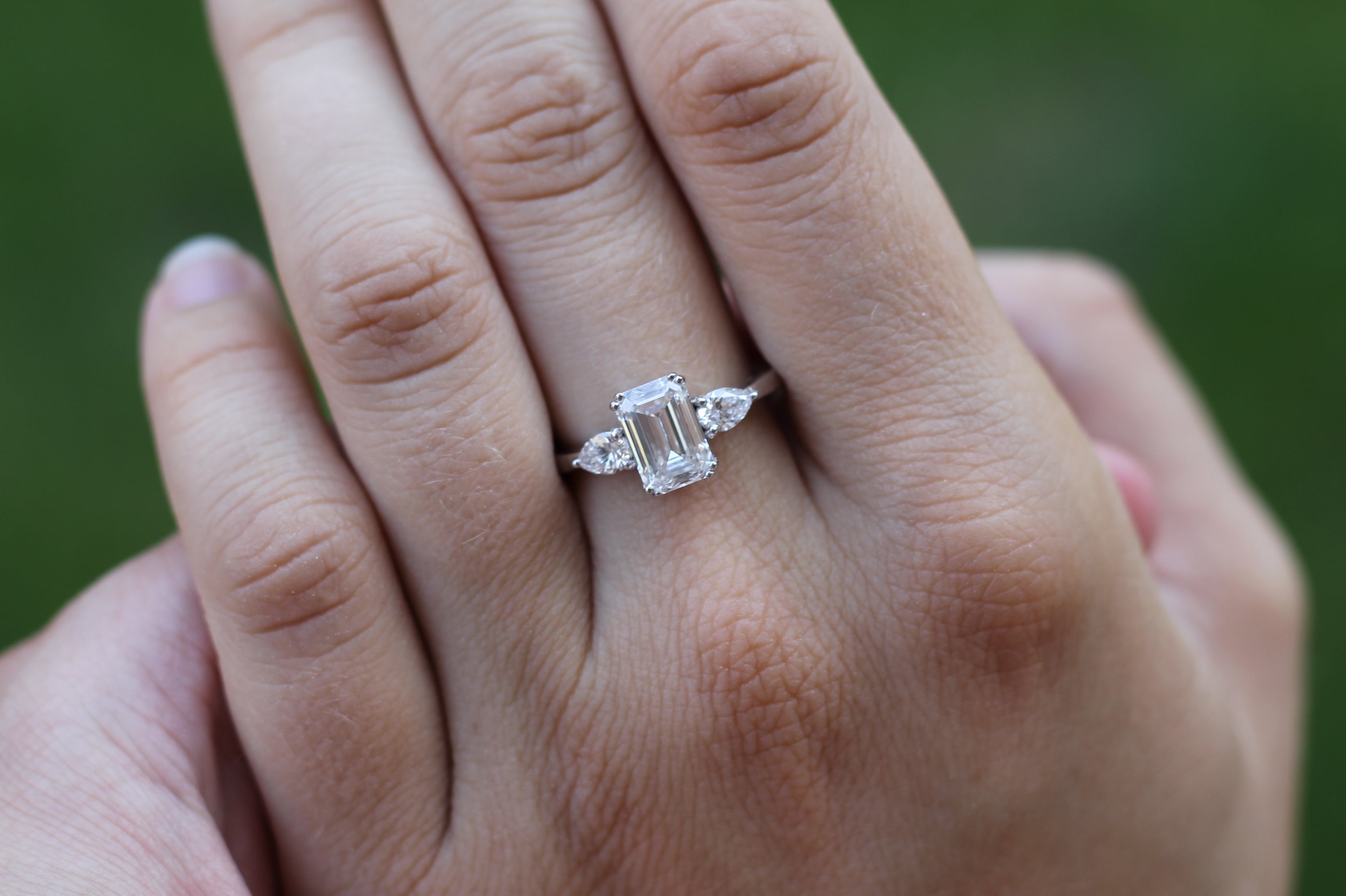 1 Carat Center Emerald Cut Diamond With Pear Sides Ring | 14k White Gold | Engagement Ring