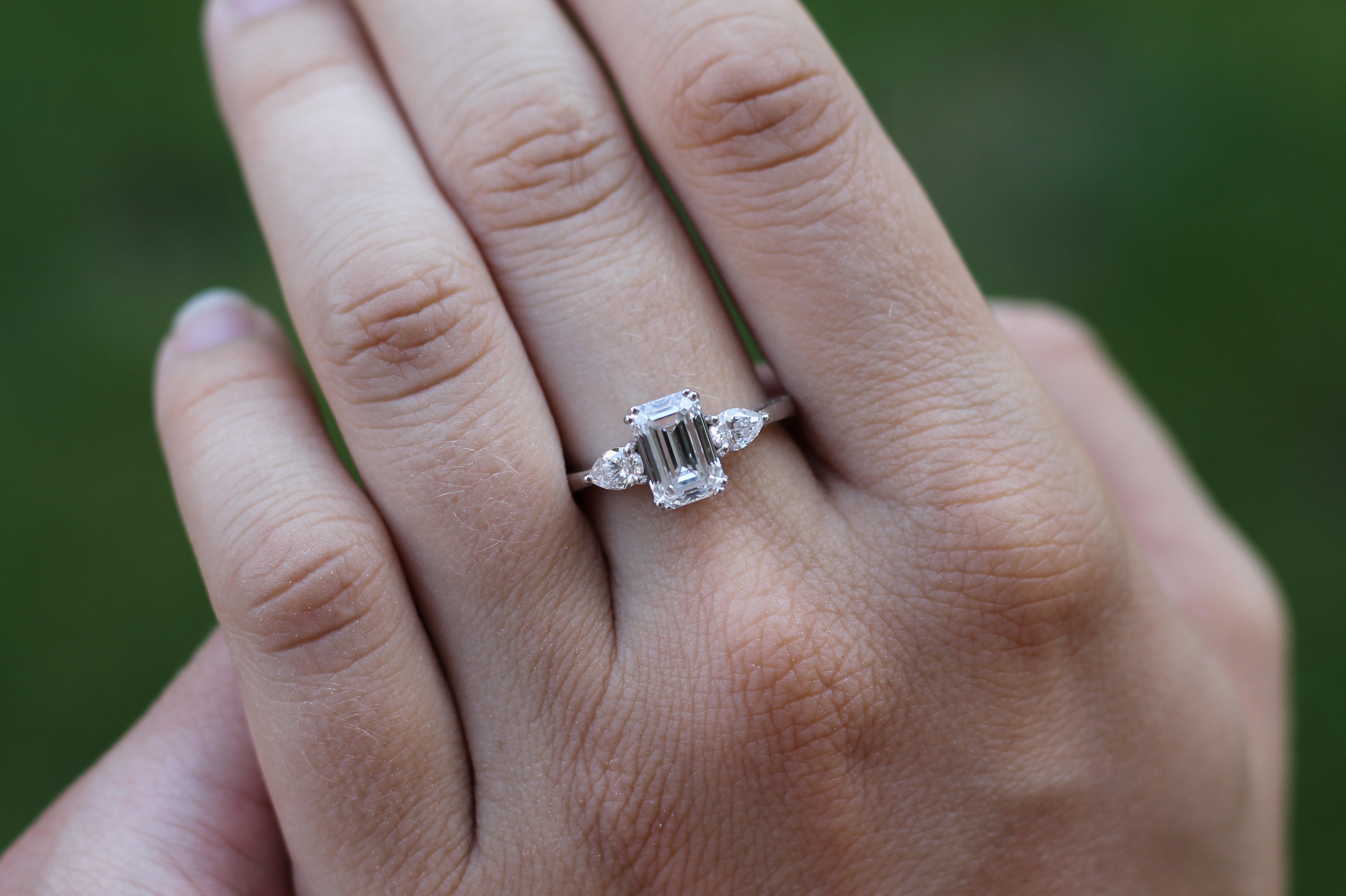 1 Carat Center Emerald Cut Diamond With Pear Sides Ring | 14k White Gold | Engagement Ring