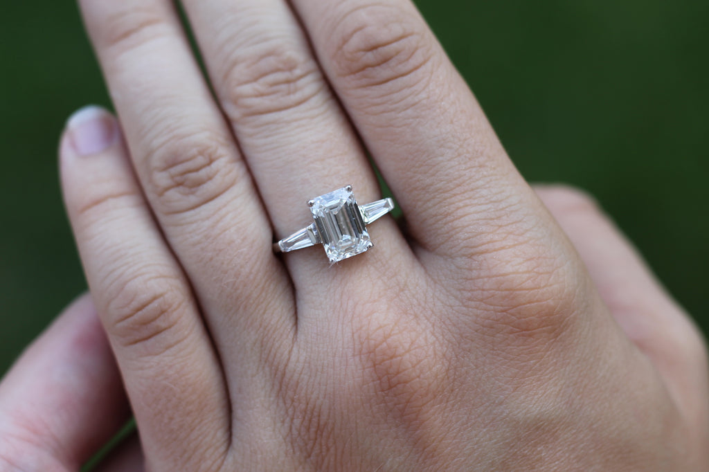 1 Carat Emerald Cut Diamond Ring With Tapered Baguette Sides | 14k White Gold | Engagement Ring