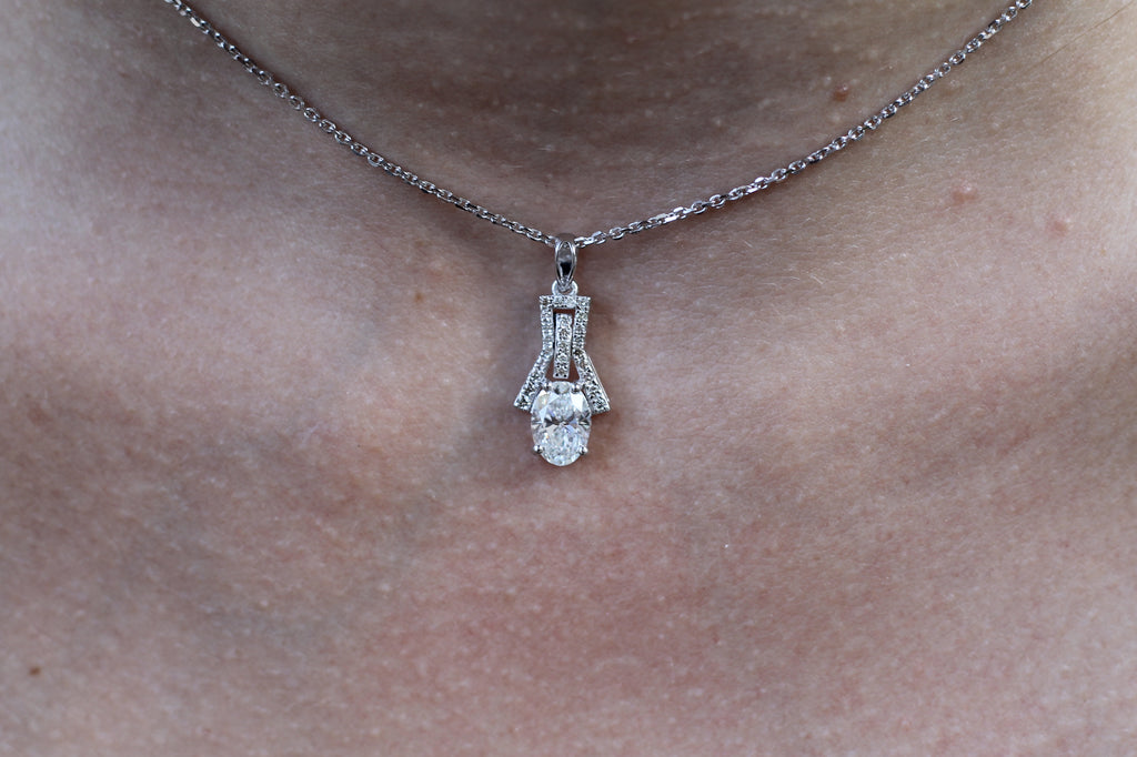 1 Carat Oval Cut Diamond Necklace | 14k White Gold