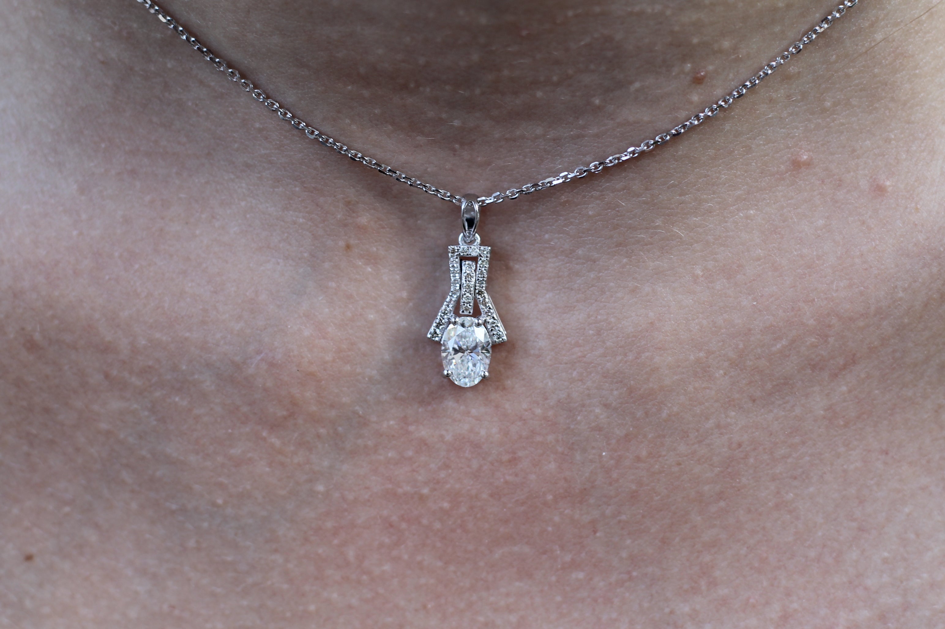 1 Carat Oval Cut Diamond Necklace | 14k White Gold