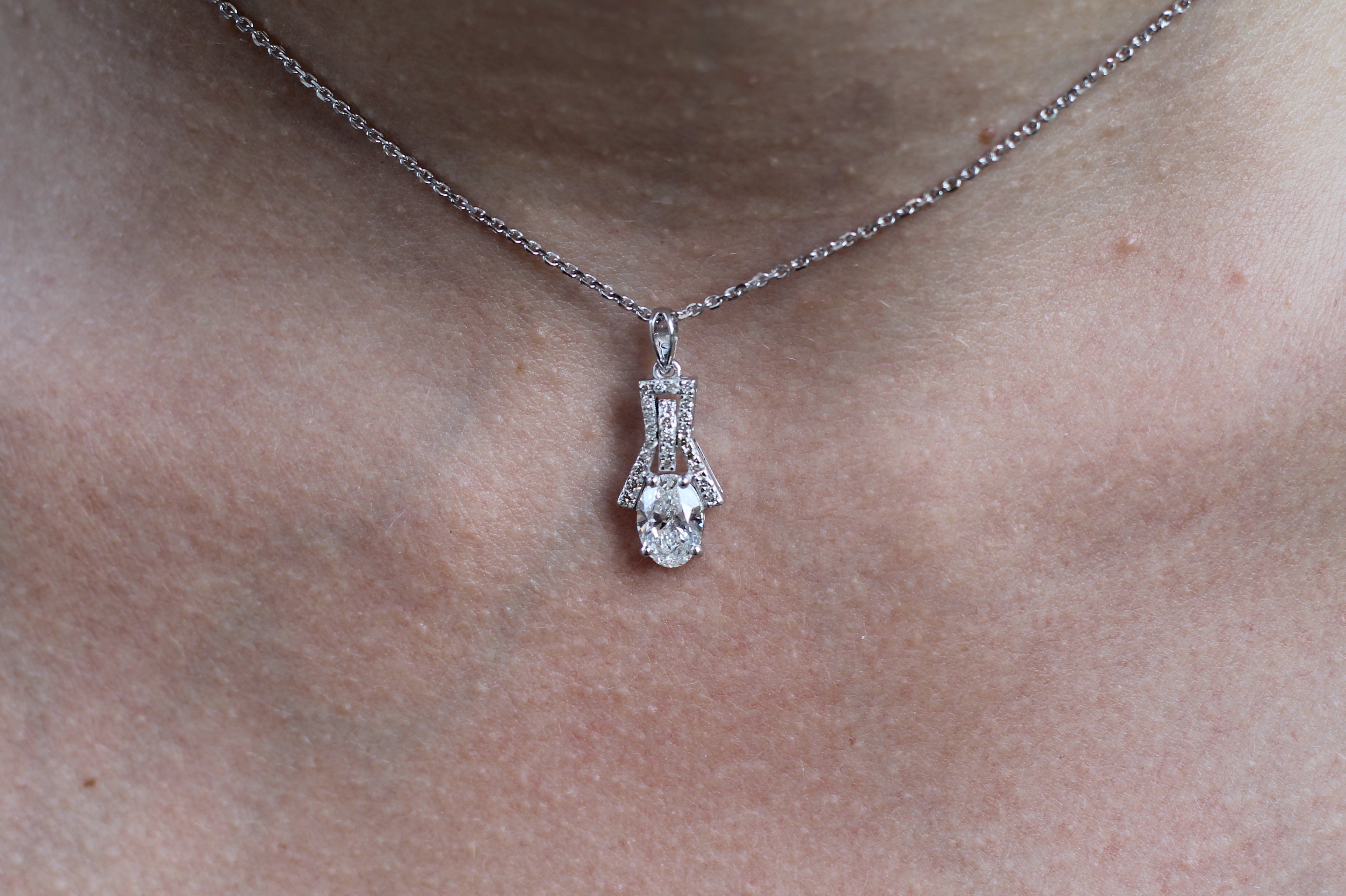 1 Carat Oval Cut Diamond Necklace | 14k White Gold