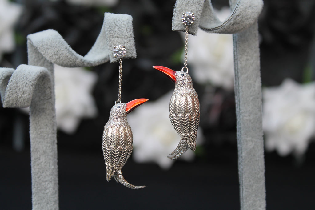 2 Carat Round Diamond Bird Earrings | 14k White Gold | Dangling Earrings